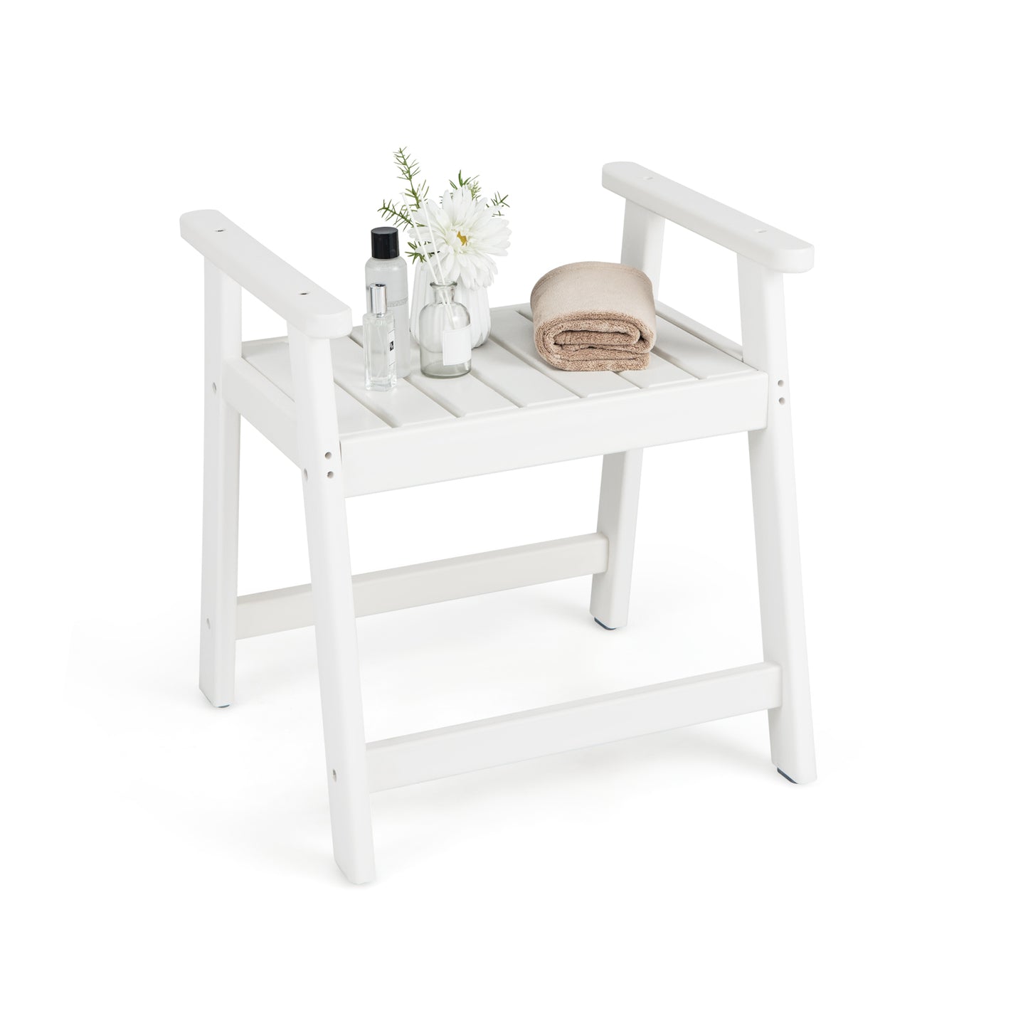 Shower Bench with Arms for Inside Shower Shaving Legs-Brown - White