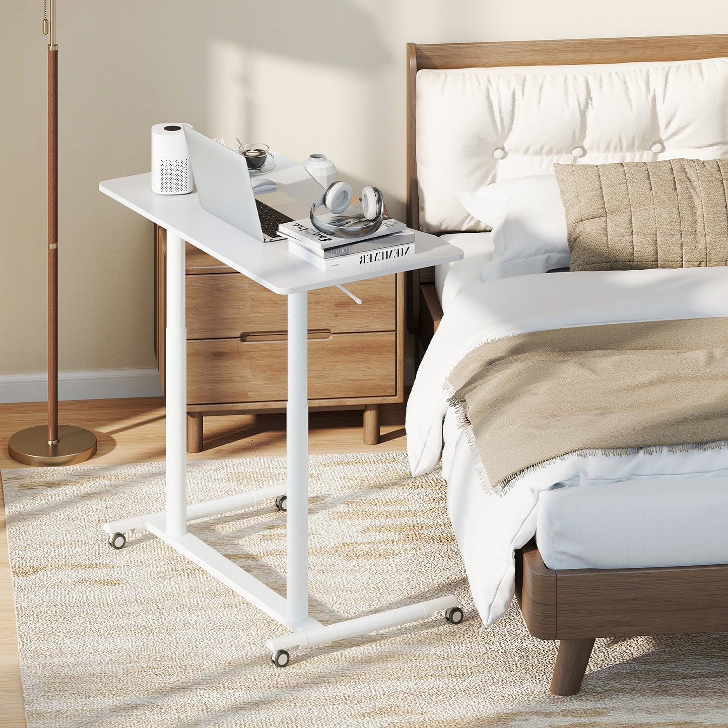Height Adjustable Computer Desk Sit to Stand Rolling Notebook Table -Black - Default