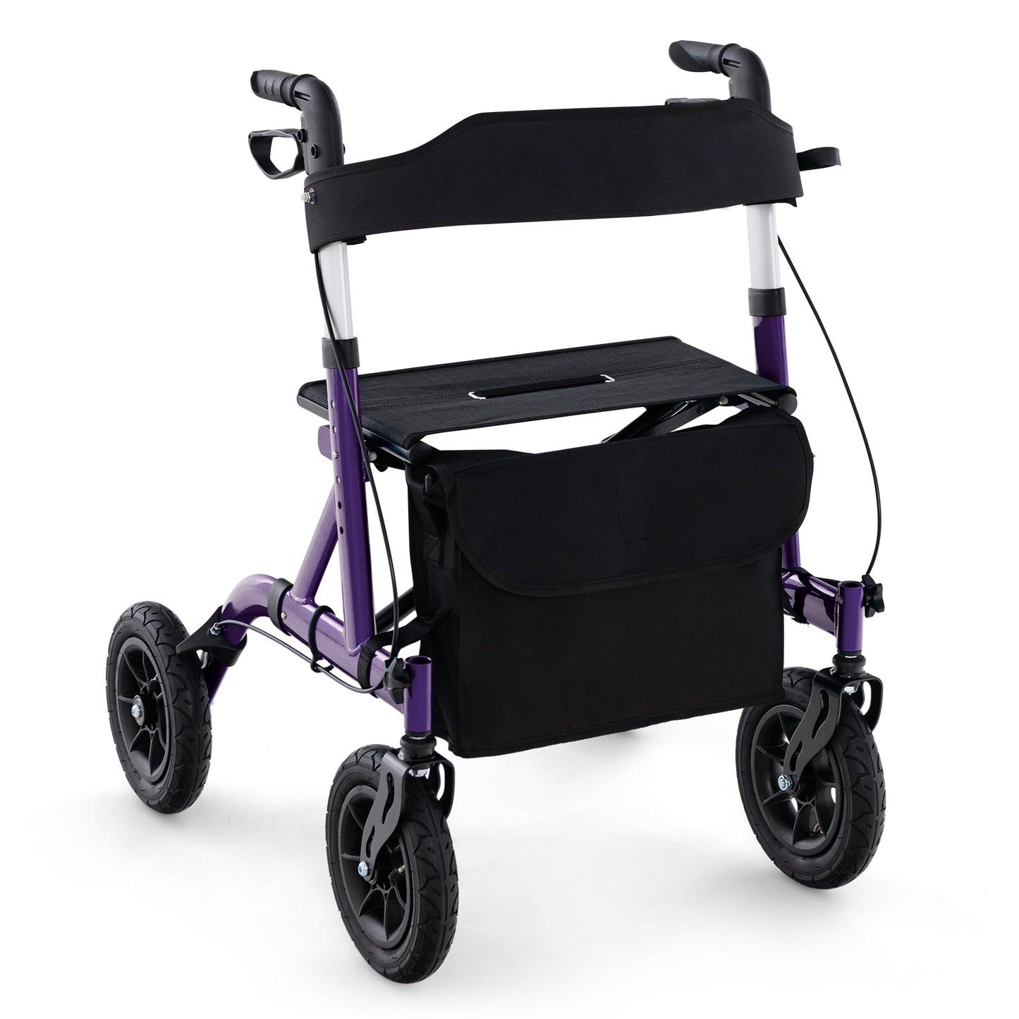 Height Adjustable Rollator Walker Foldable Rolling Walker with Seat for Seniors-Black - Purple