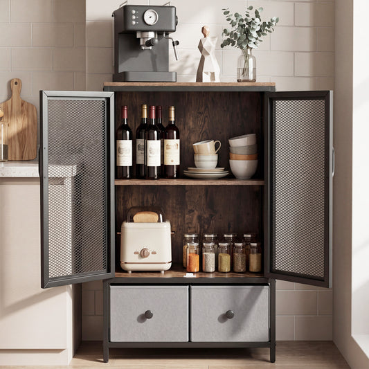 Industrial Coffee Bar Cabinet with 2-Tier Storage Compartment