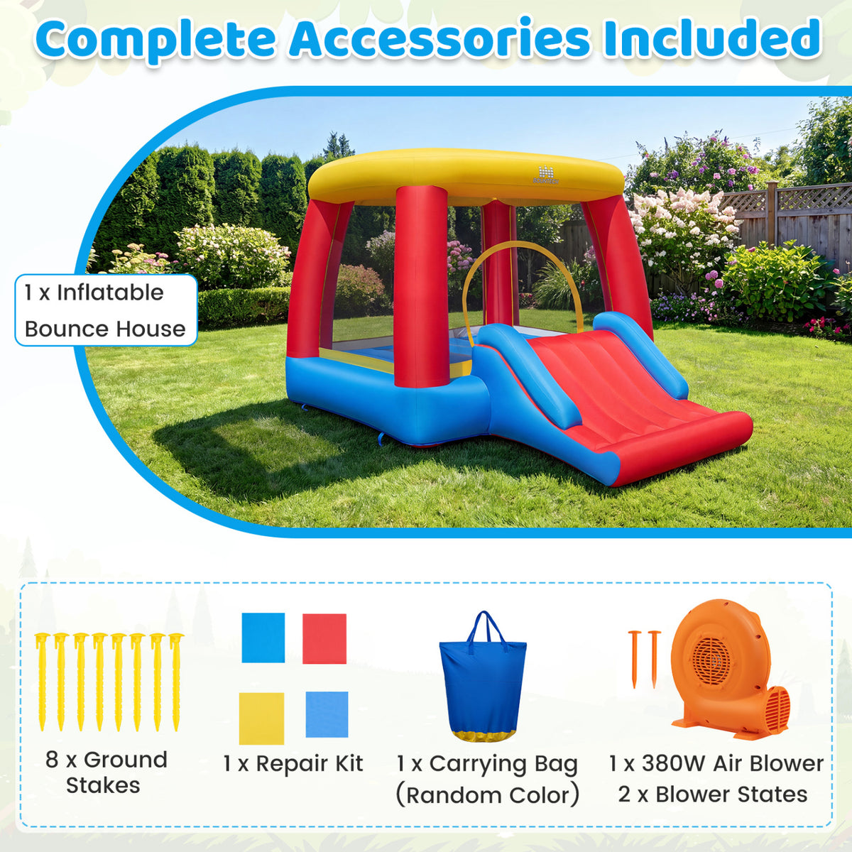 Inflatable Bounce House with Slide & Basketball Hoop