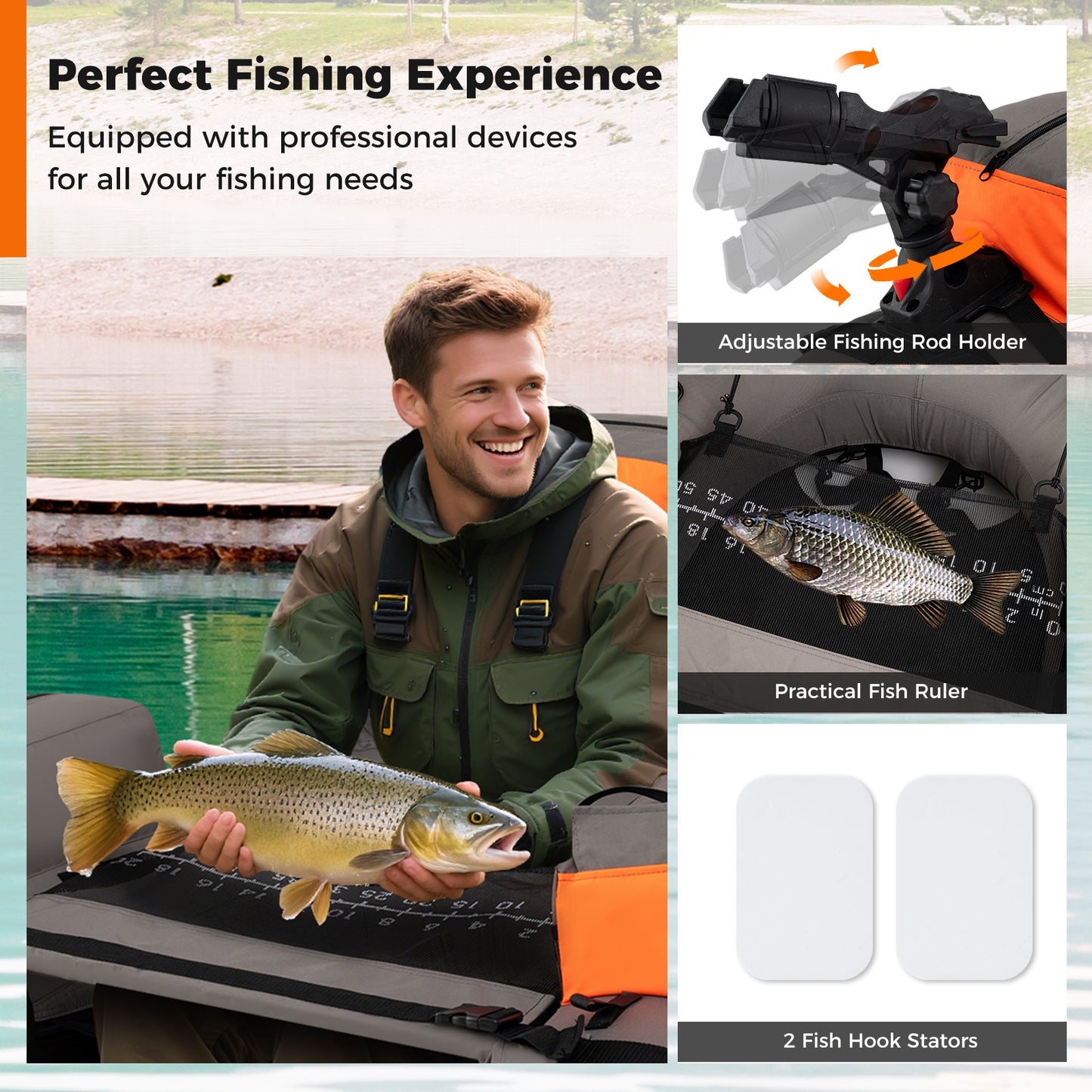 Inflatable Fishing Float Tube with Shoulder Straps and Storage for Angling-Orange