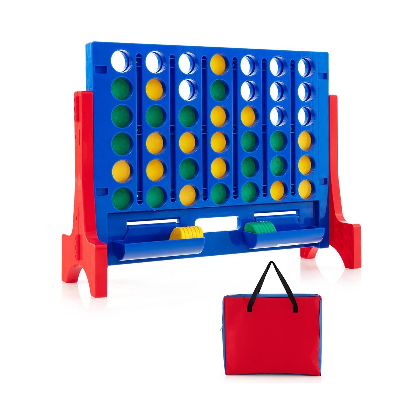 Jumbo 4-to-Score Connect Game Set with Carrying Bag and 42 Coins-Red - Red