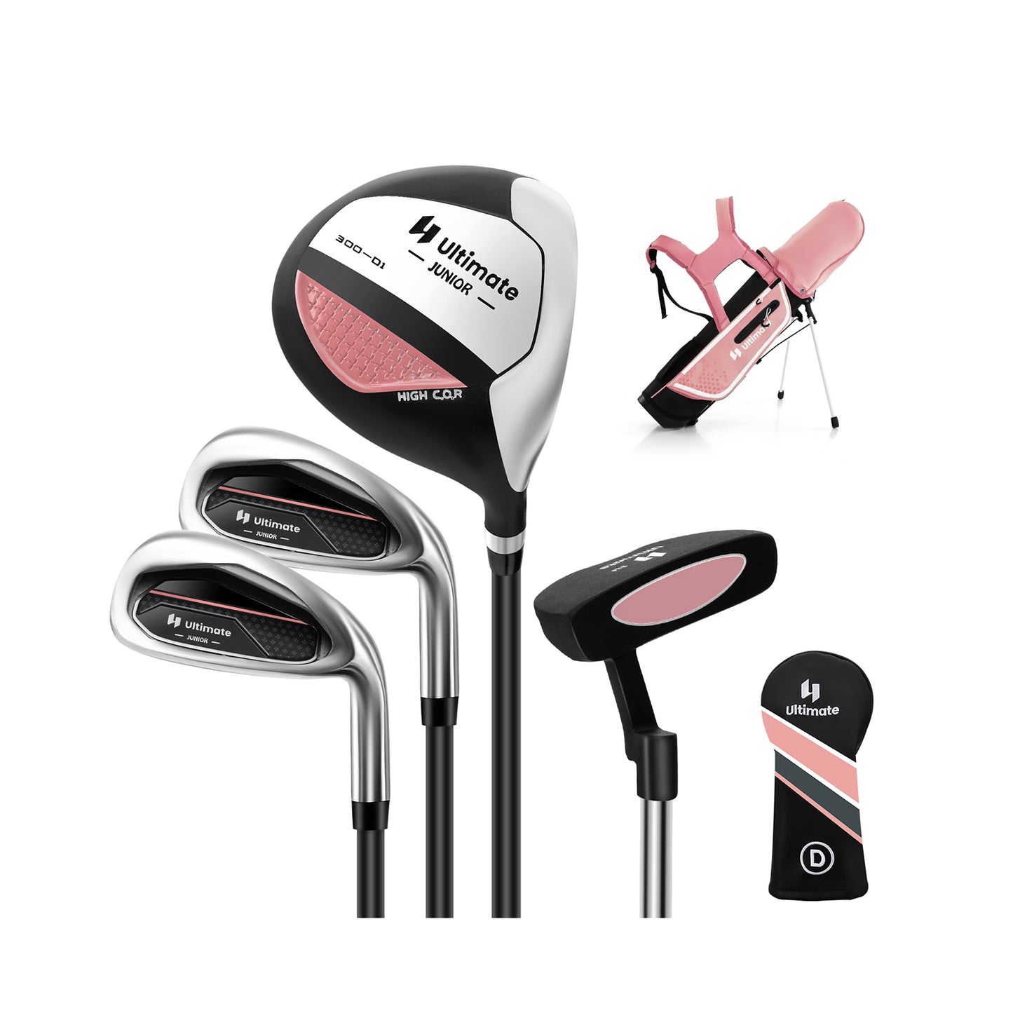 Junior Complete Golf Club Set for Kids with Rain Hood Right Hand Children Golf Age 8-10 Years Old-Blue - Pink