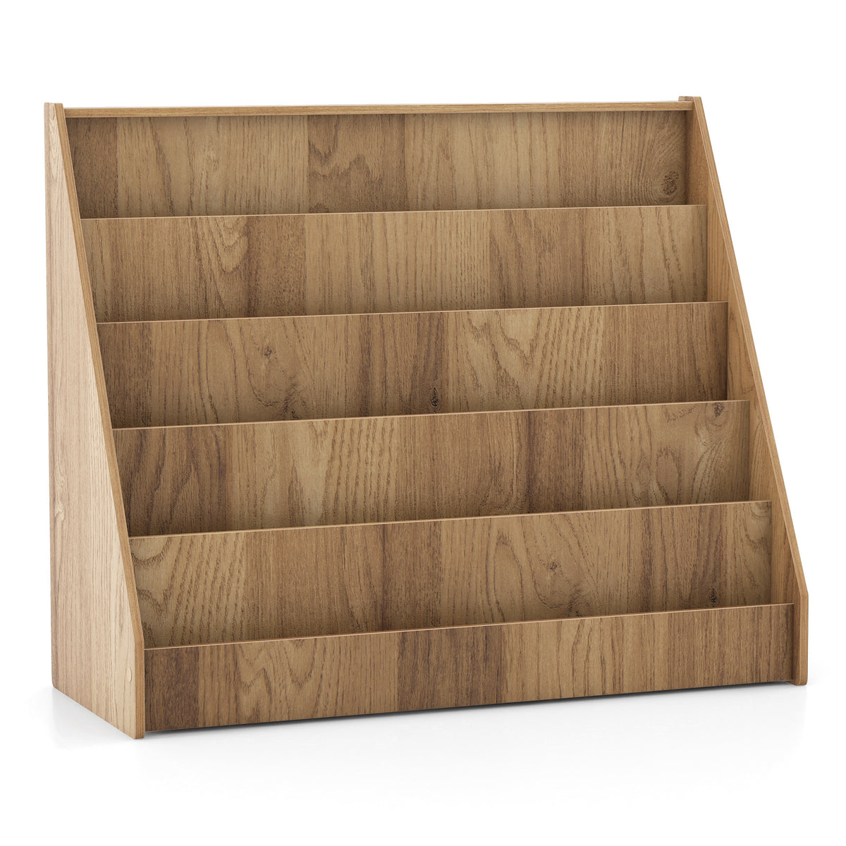 5-Tier Kids Bookshelf with Deep Compartments and Stable Baby Book Case-White - Natural