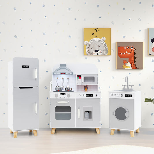 Kids Kitchen Playset 3-in-1 with Refrigerator and Washing Machine-Gray