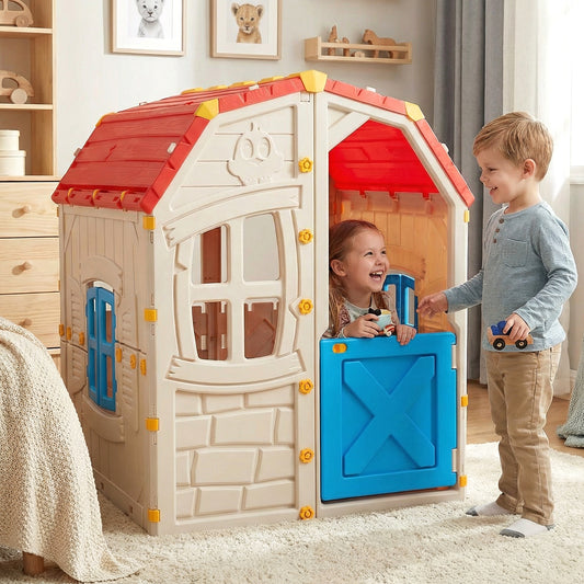Kids Outdoor Playhouse with Openable Windows and Door for Indoor Room-Blue