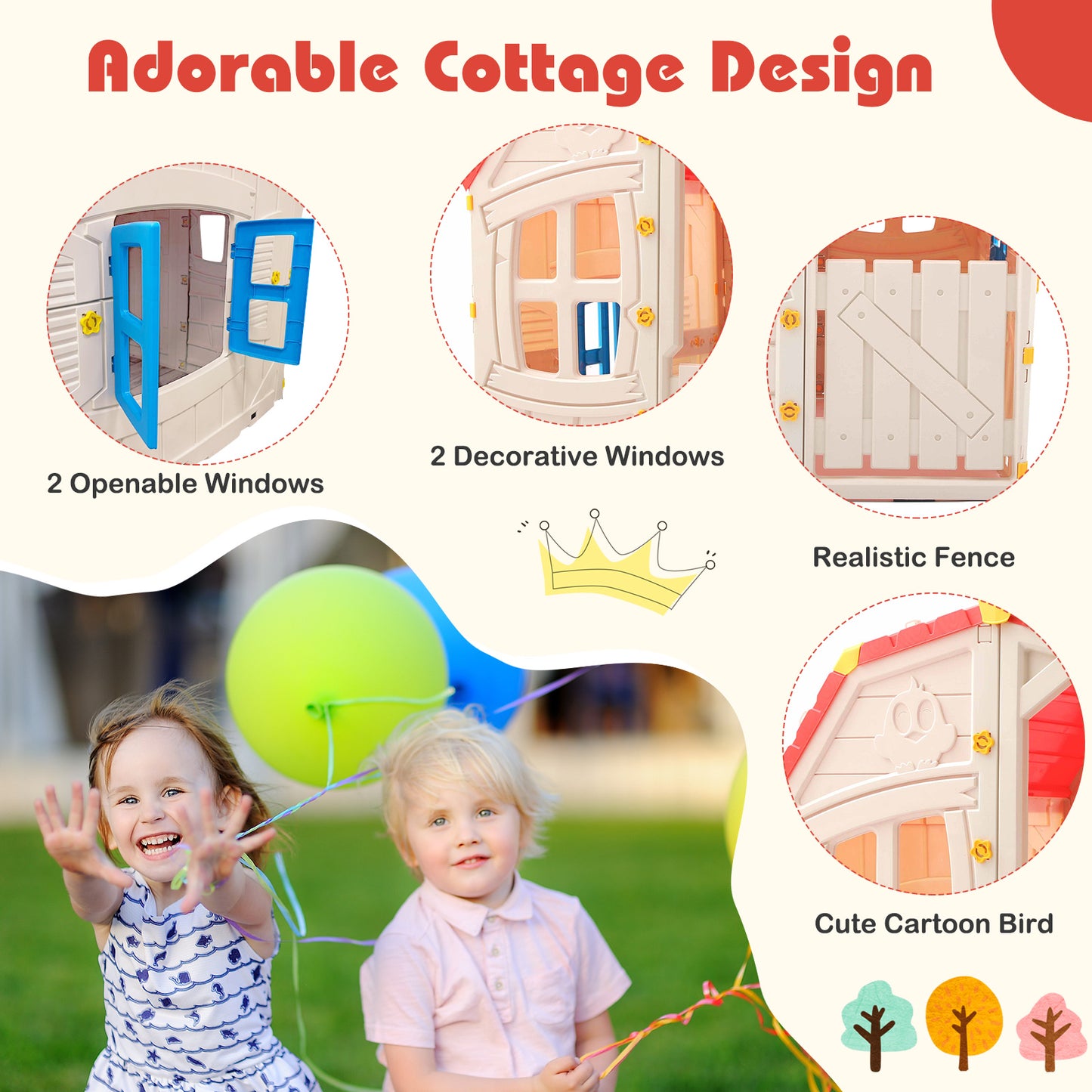 Kids Outdoor Playhouse with Openable Windows and Door for Indoor Room-Blue