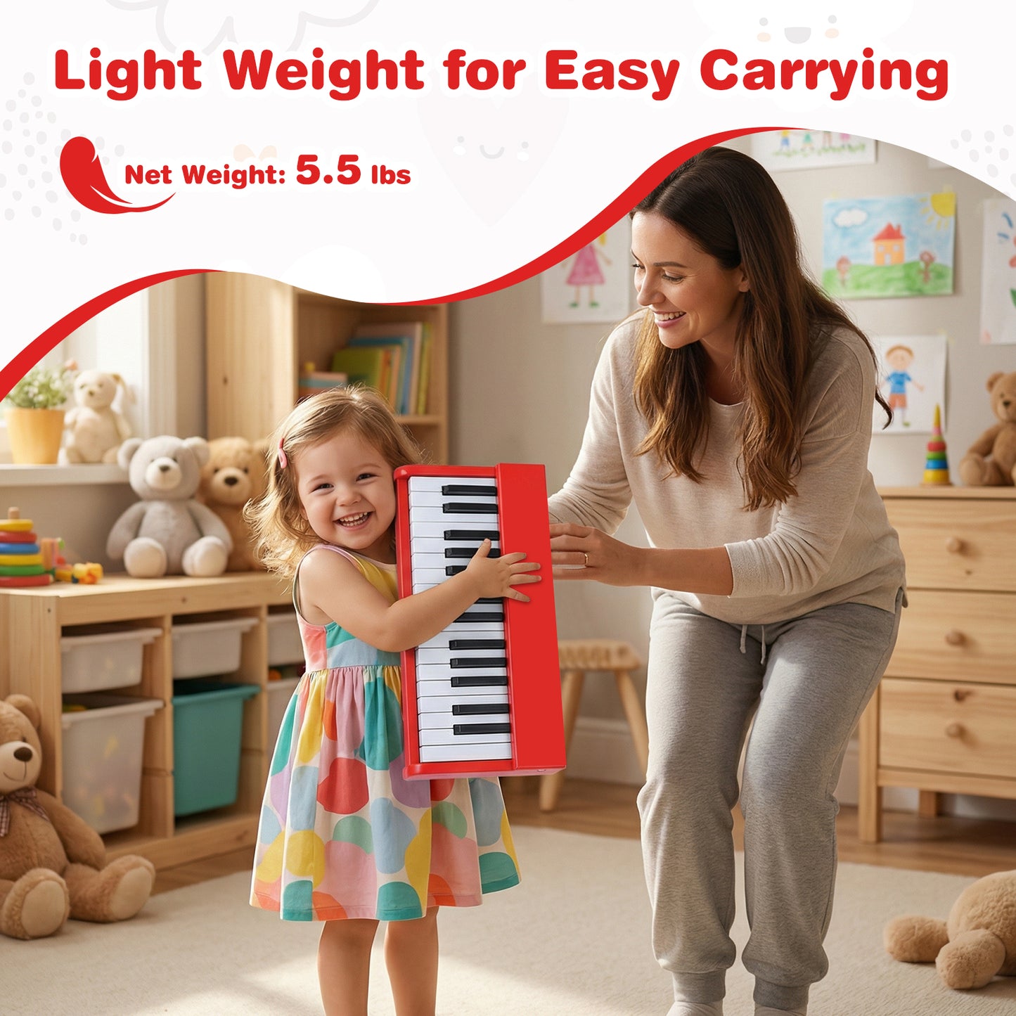 Kids Piano Keyboard 30 Keys Digital Piano with Music Stand for 3+ Years Old Beginners-Red