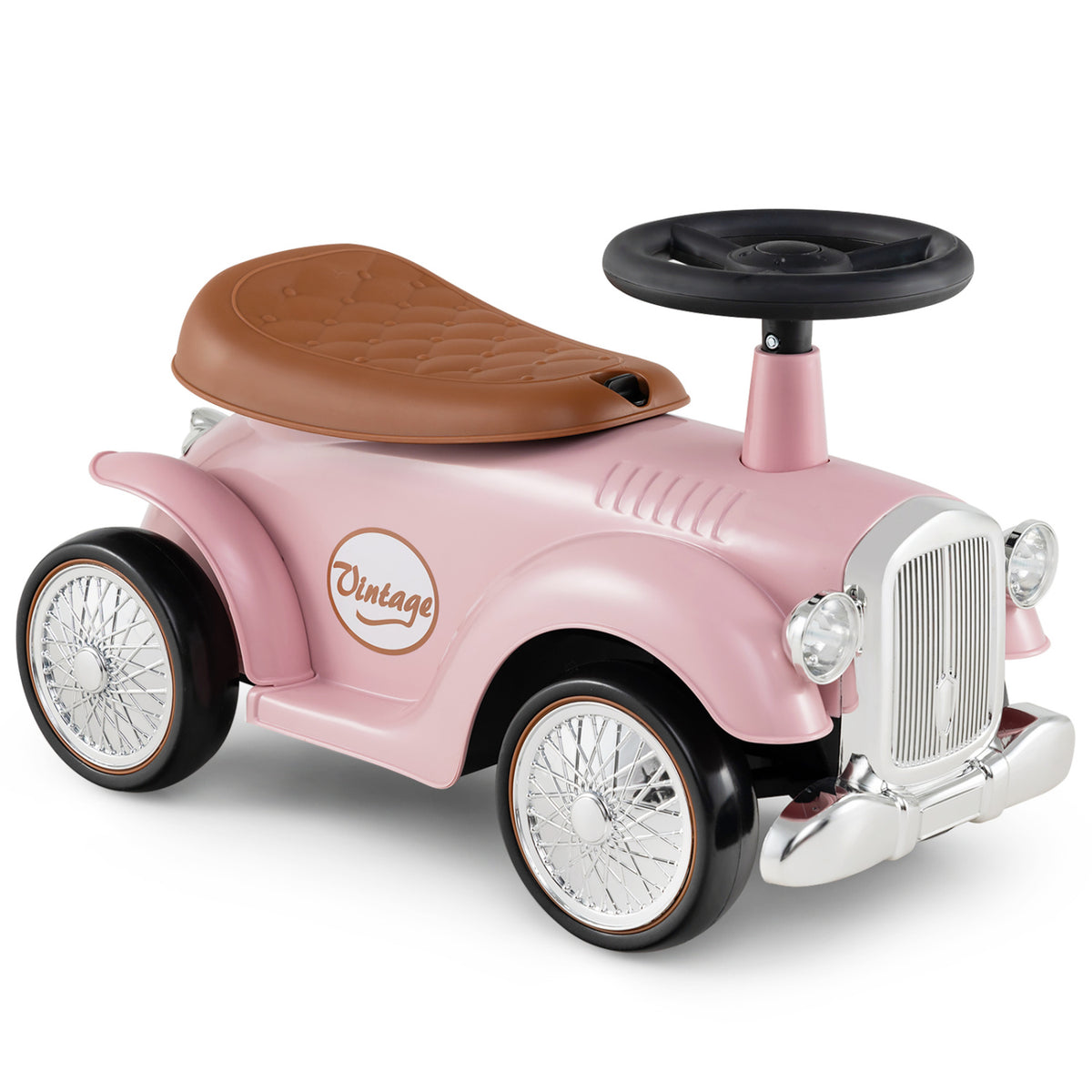 Kids Sit to Stand Vehicle with Working Steering Wheel and Under Seat Storage-White - Pink