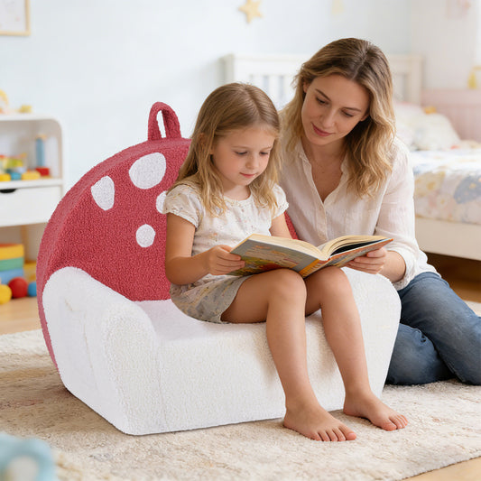 Kids Sofa Toddler Foam Couch with Soft Fleece Fabric Cover-Beige & Red