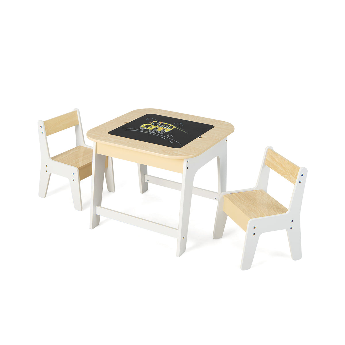 Kid's Table and Chairs Set with Double-sized Tabletop-Natural - Natural