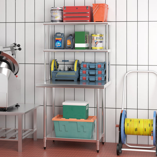 36 x 12 Inch Kitchen Stainless Steel Overshelf with Adjustable Lower Shelf