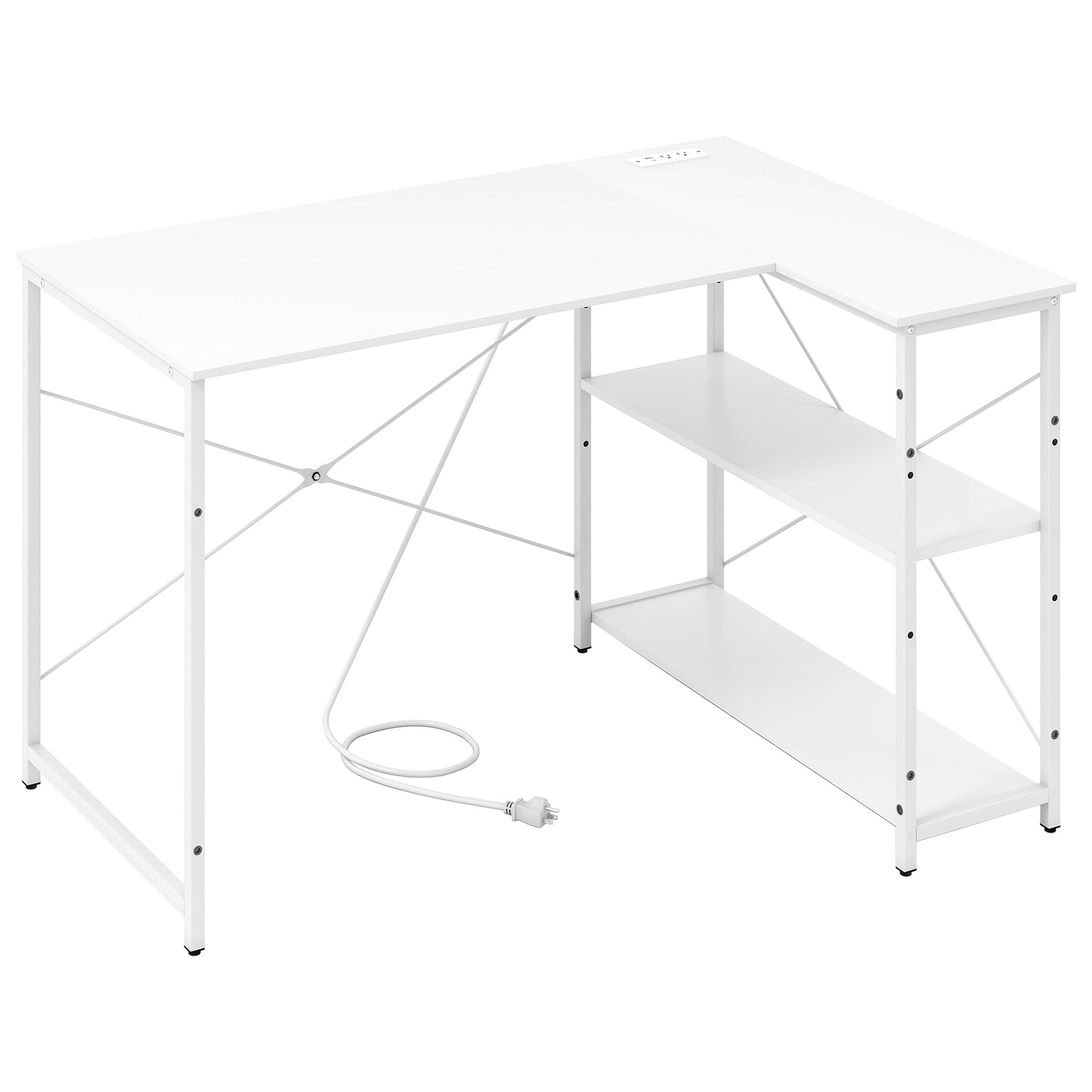L-shaped 47 Inch Reversible Corner Desk with Adjustable Storage Shelves-White - White