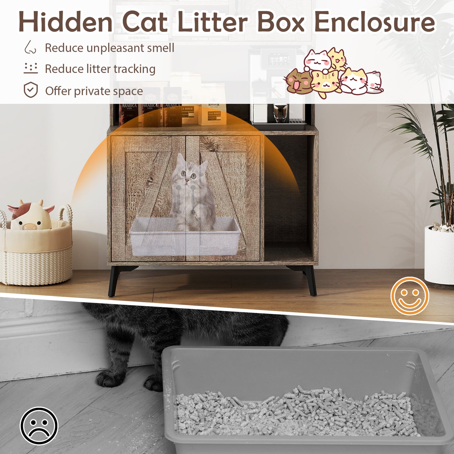 Large Cat Litter Box Enclosure with Display Storage Shelves