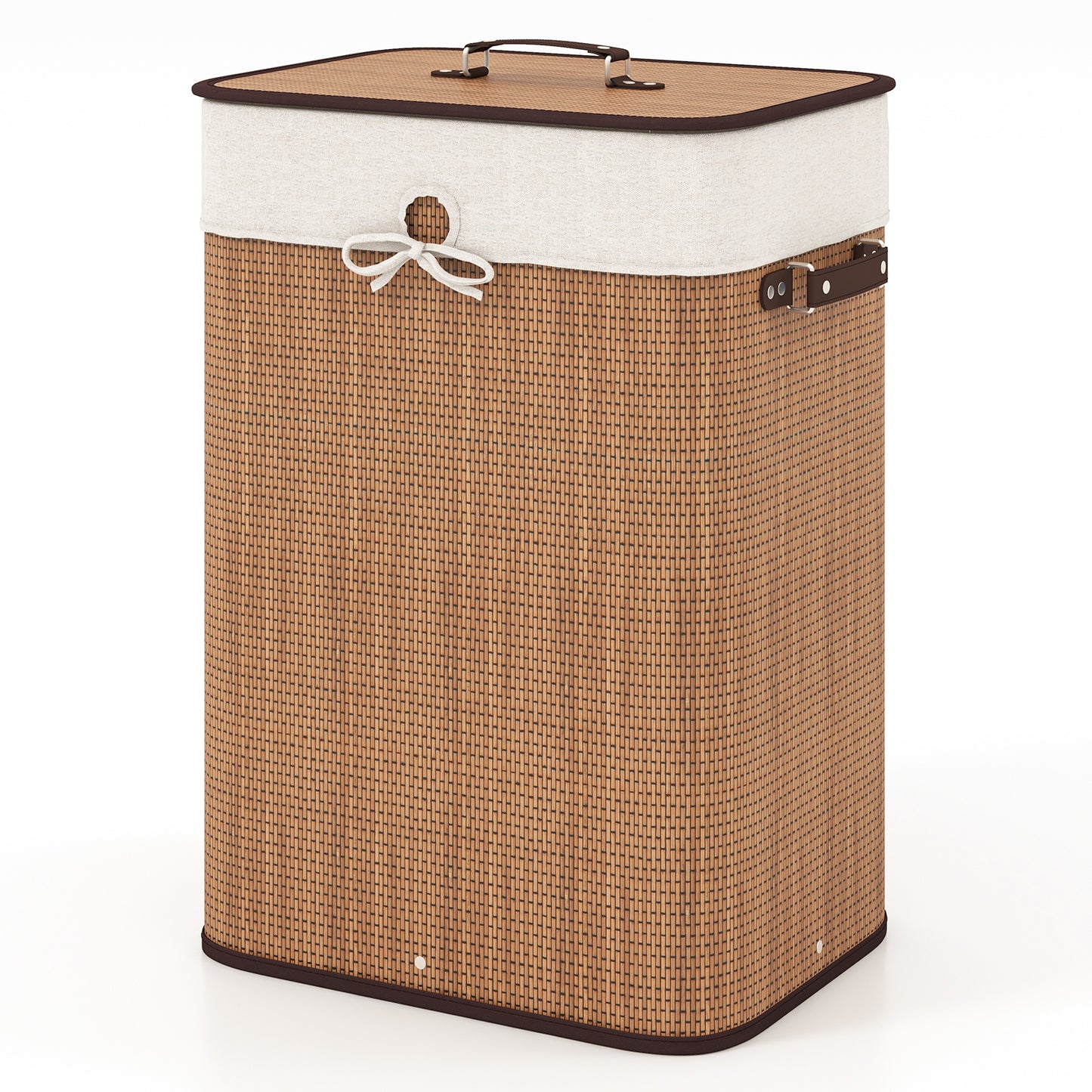 19 Gal Rectangle Laundry Basket Bamboo Clothes Hamper with Handles and Lid-Yellow - Yellow