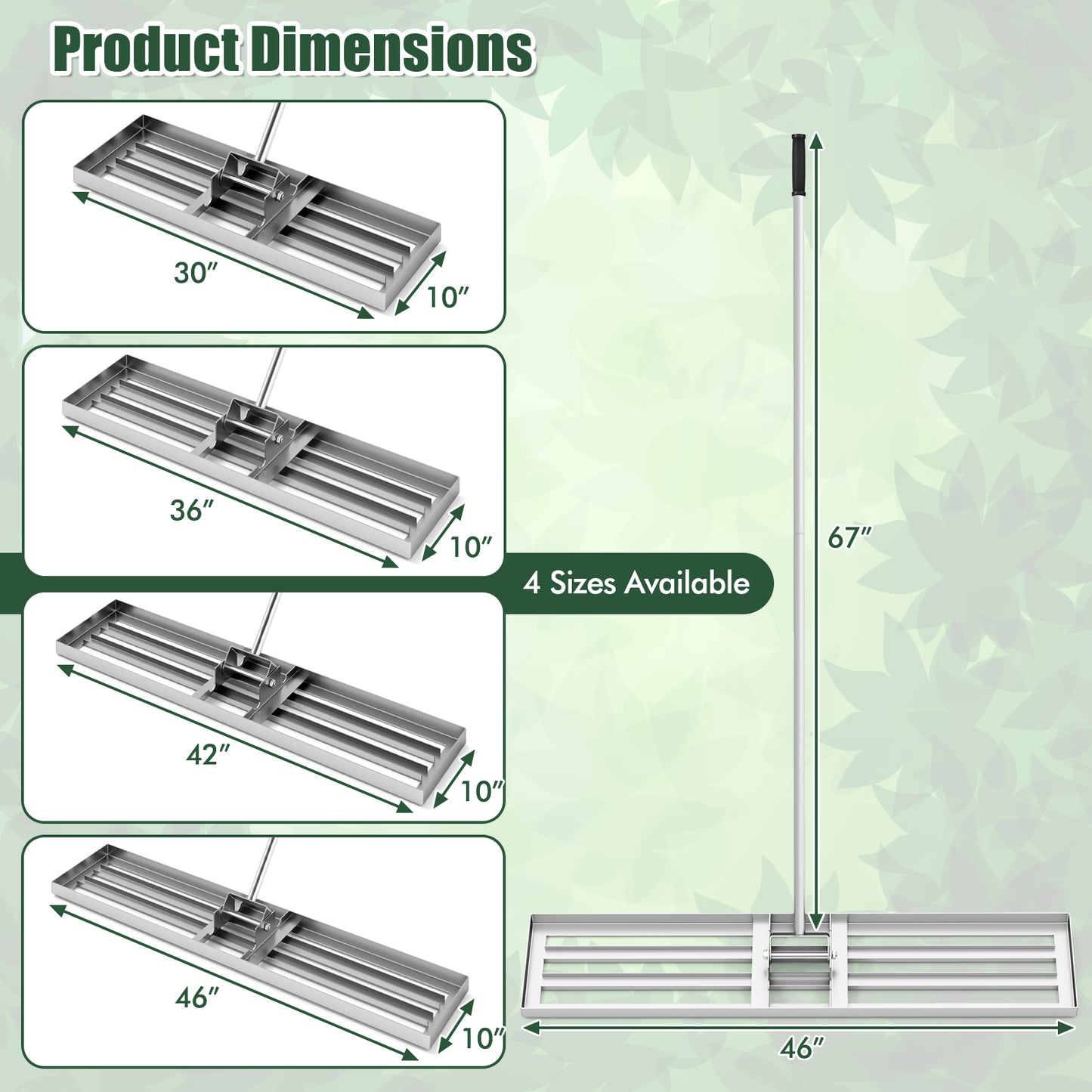 Lawn Leveling Rake 46 x 10 Inch Heavy Duty Lawn Level Tool for Soil-Silver - Silver