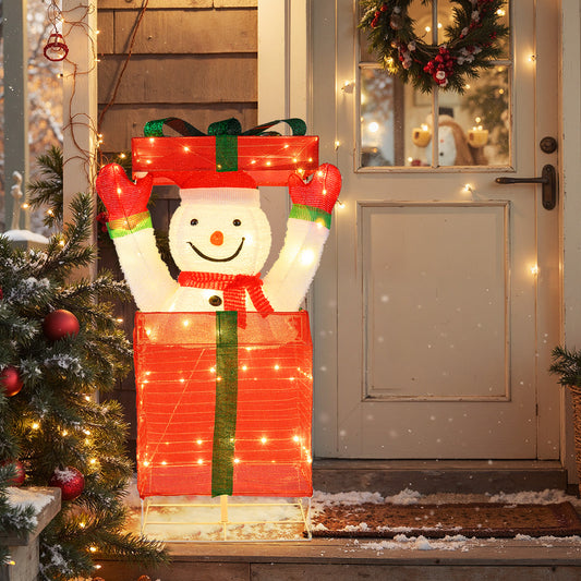 Lighted Snowman in Gift Box Christmas Decoration