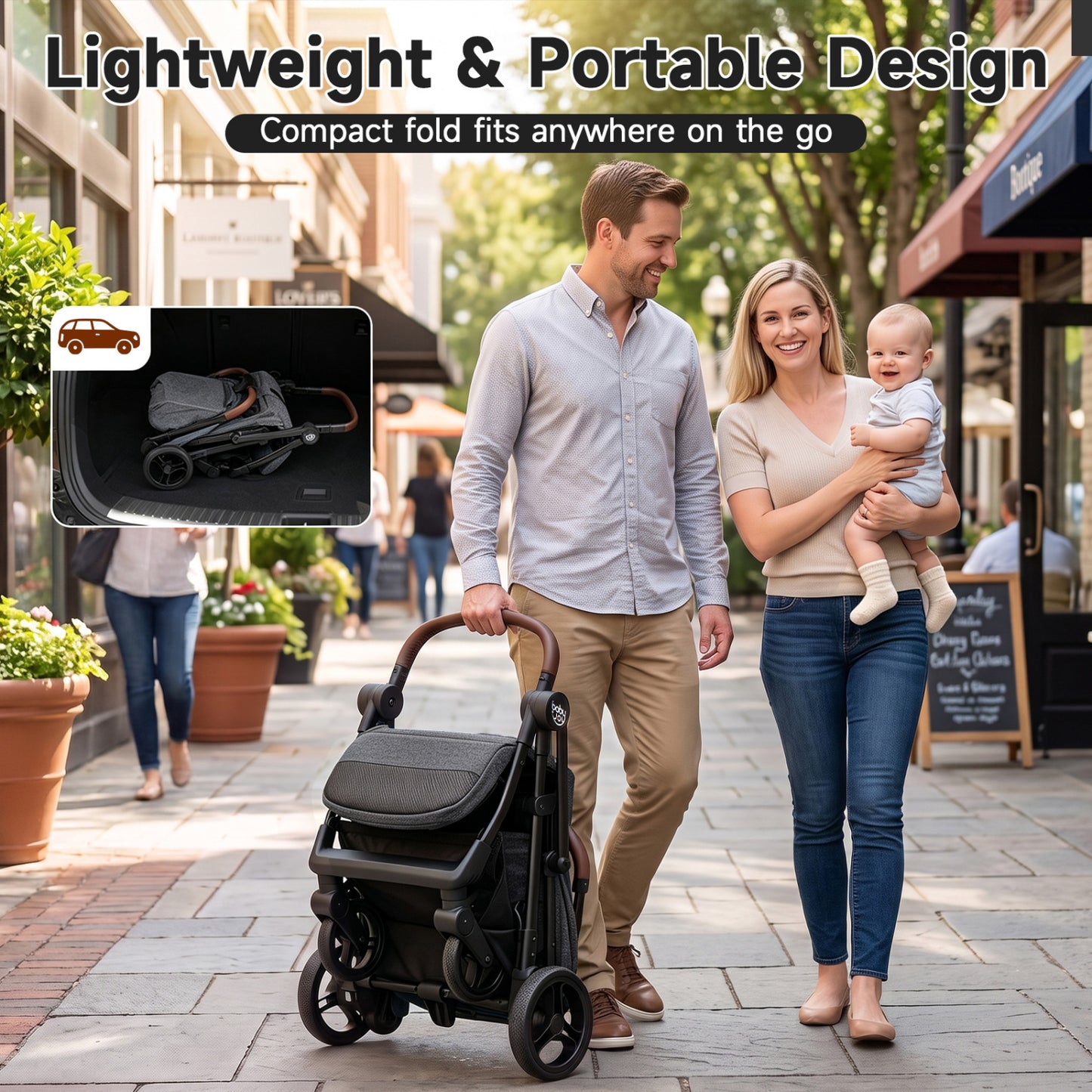 Lightweight Baby Stroller with One-Hand Folding and Canopy