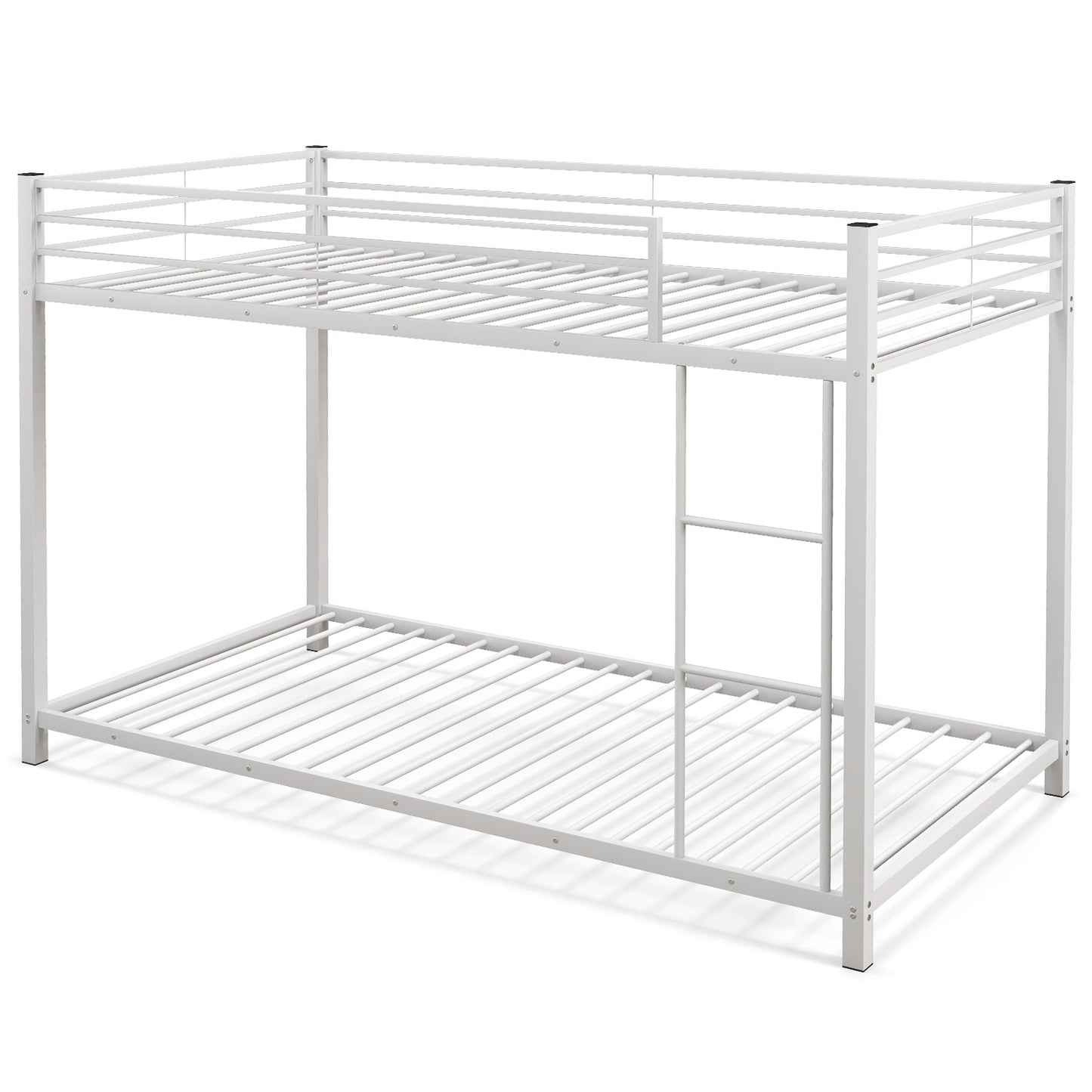 Low Profile Twin Over Twin Metal Bunk Bed with Full-length Guardrails-White - White