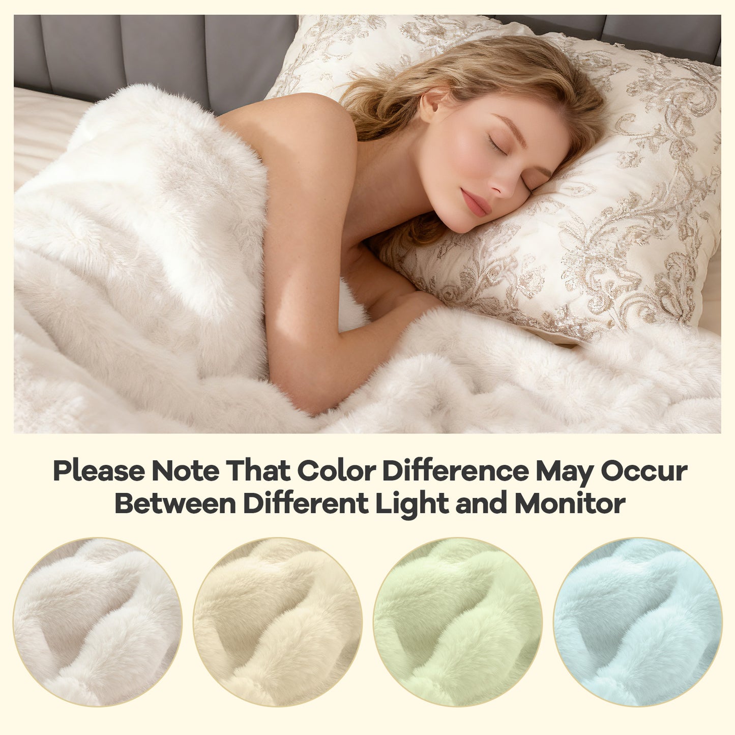 Luxury Fuzzy Plush Rabbit Fur Bubble Blanket for Armchair-White