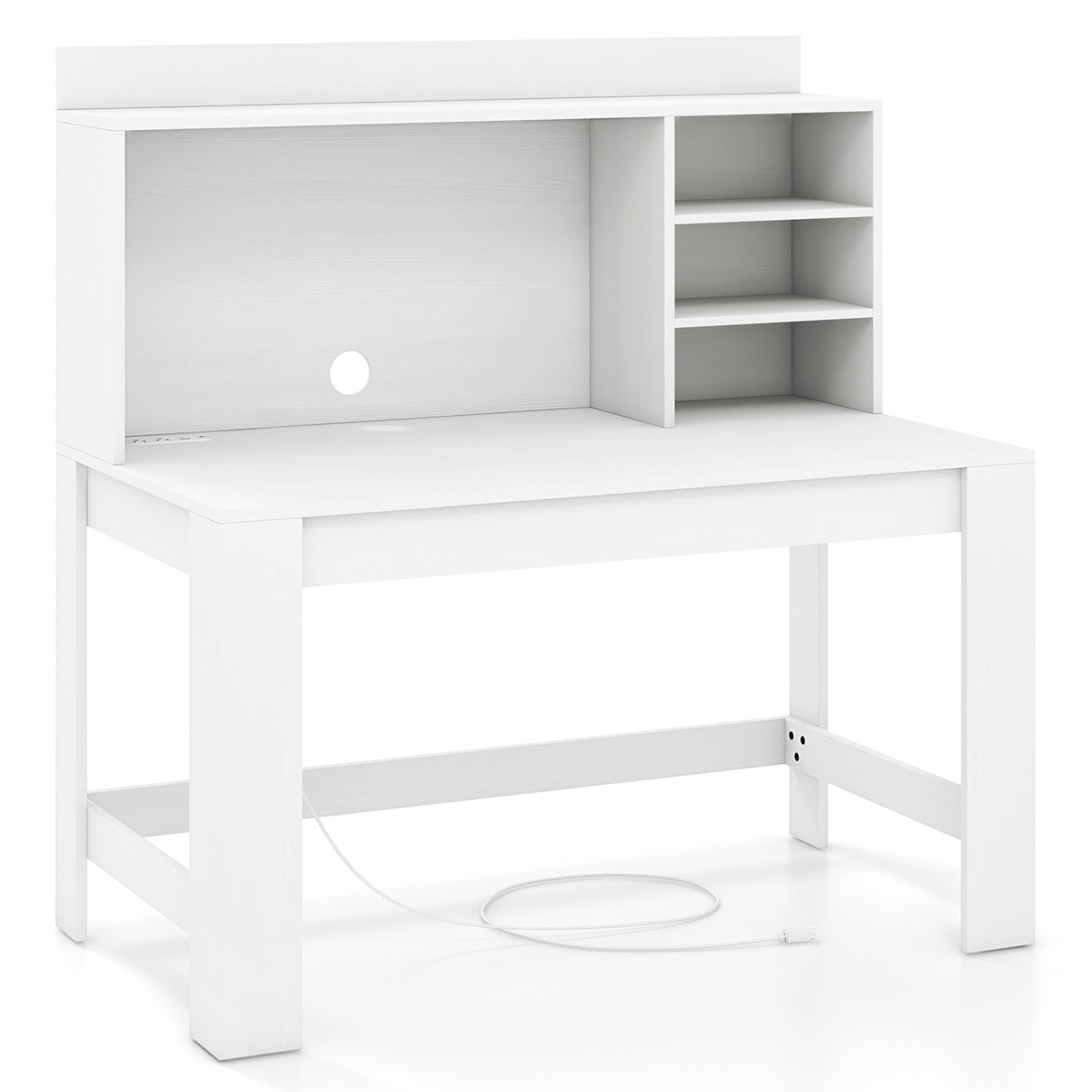 Modern Computer Desk with Hutch and Storage Shelves-Oak - White