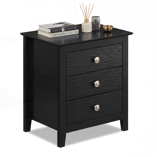 Modern Farmhouse 3-Drawer NightStand with Wood Grain Accents and Sleek Knobs