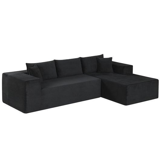 Modular Sectional Sofa Corduroy Upholstered L-shaped Sofa Couch with Deep Seats-Black