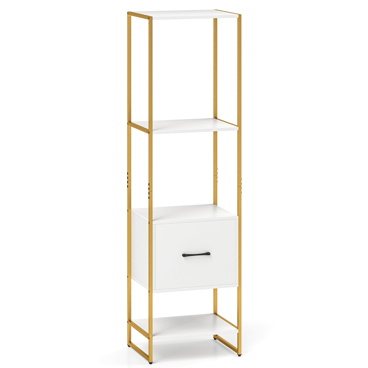5-Tier Narrow Bookcase with 4 Open Shelves and Storage Drawer-White - White