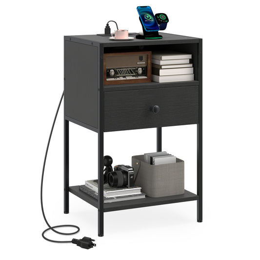 Nightstand with Charging Station Bedside Table with USB Ports and Outlets