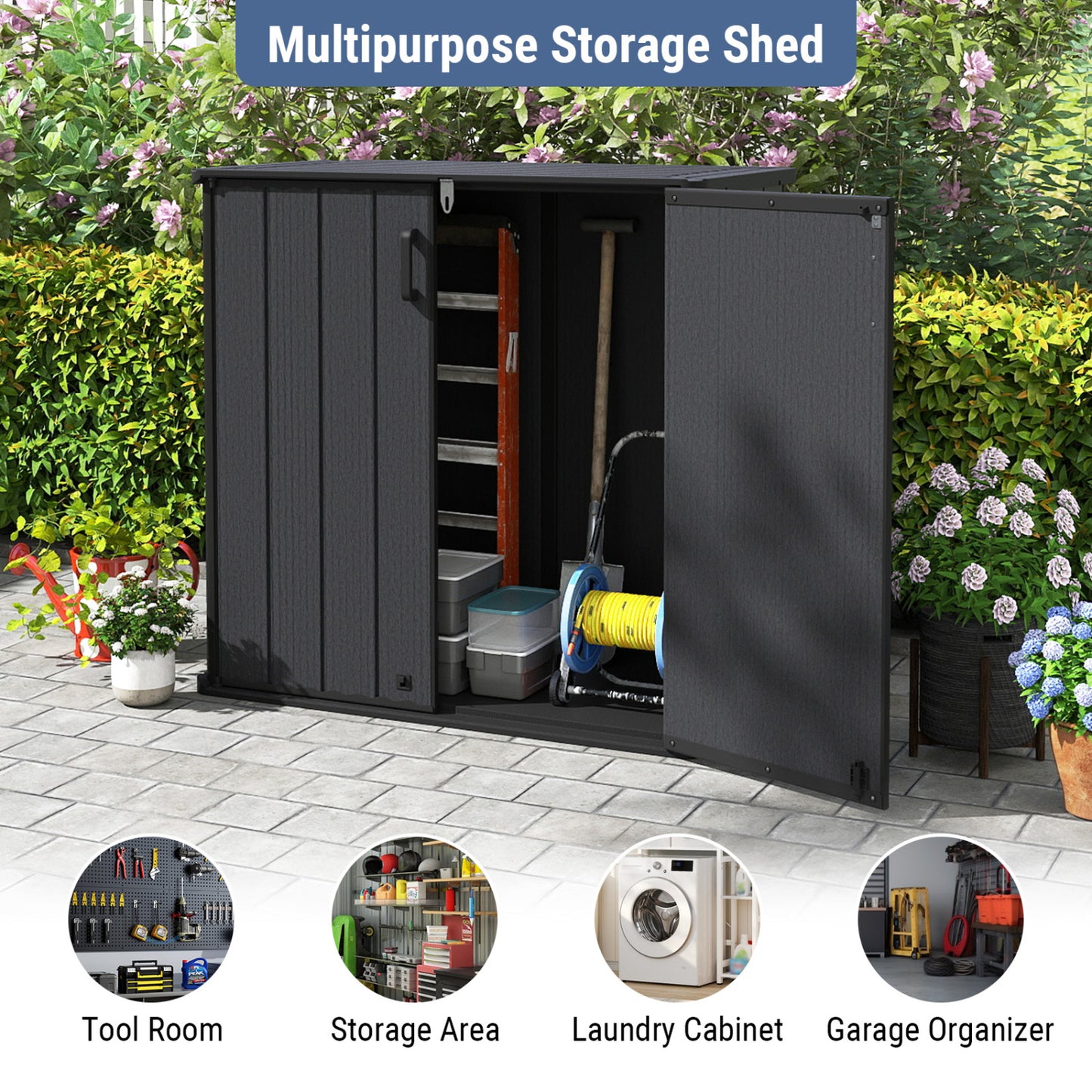 Outdoor Storage Box 23.5 Cu Ft Lockable with Floor - Black