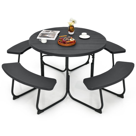 8-Person Outdoor Picnic Table and Bench Set with Umbrella Hole