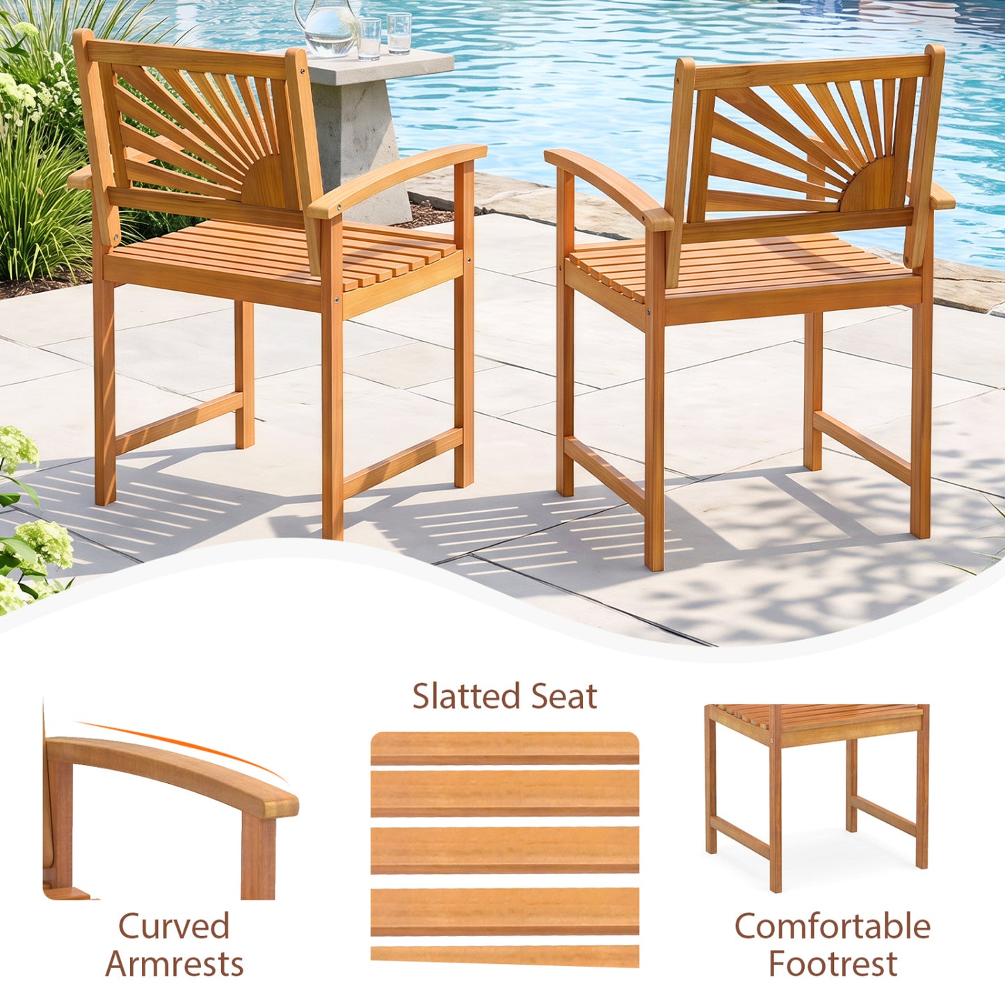 Acacia Wood Patio Dining Chairs - Set of 2