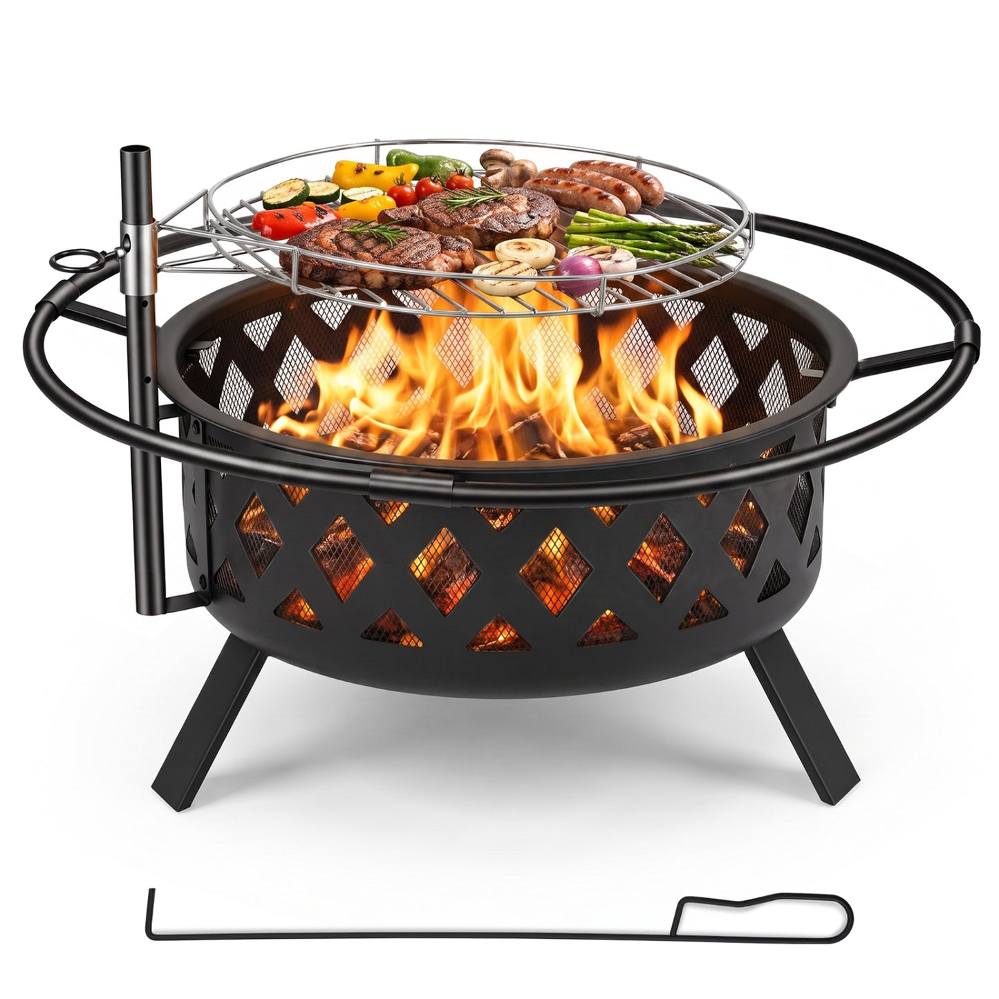36-Inch Fire Pit Table with Adjustable Rotatable Grill Grate