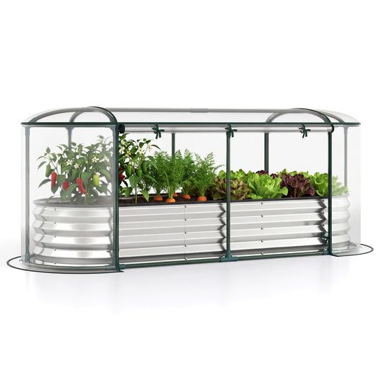 Outdoor Color Steel Raised Garden Bed with Greenhouse Cover Roll-up Window