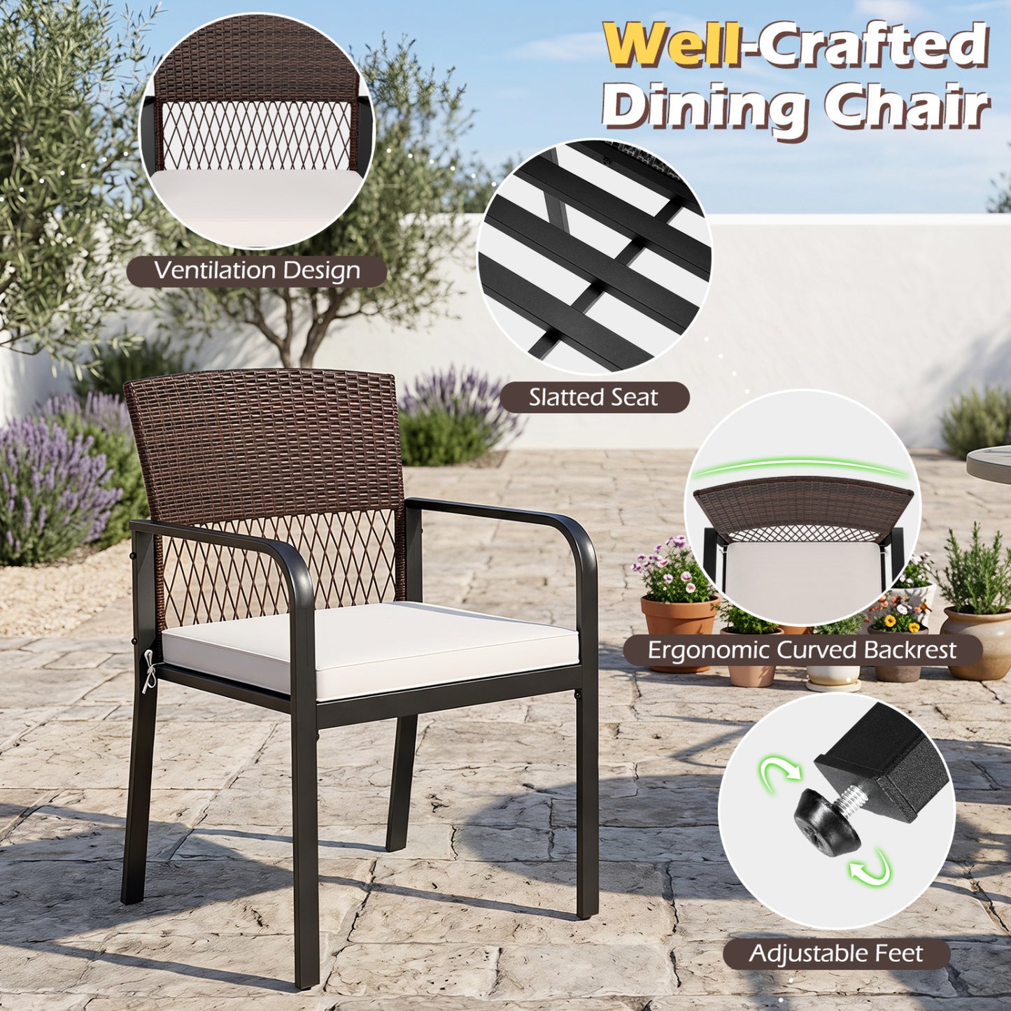 Patio Dining Chairs Set of 4 with Padded Cushions