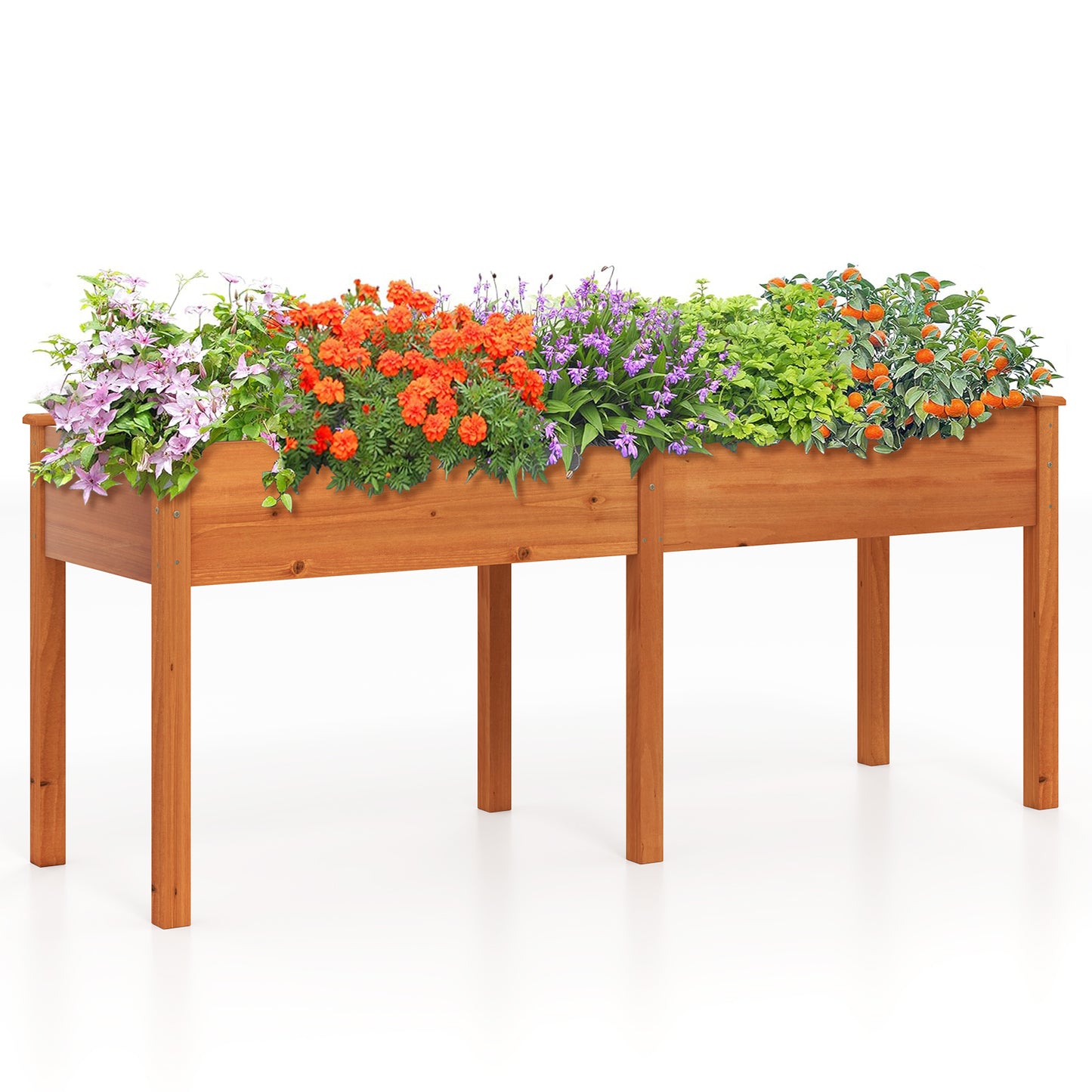 Fir Wood Outdoor Raised Garden Bed with Divider Panel and Drainage Holes-Yellow - Yellow