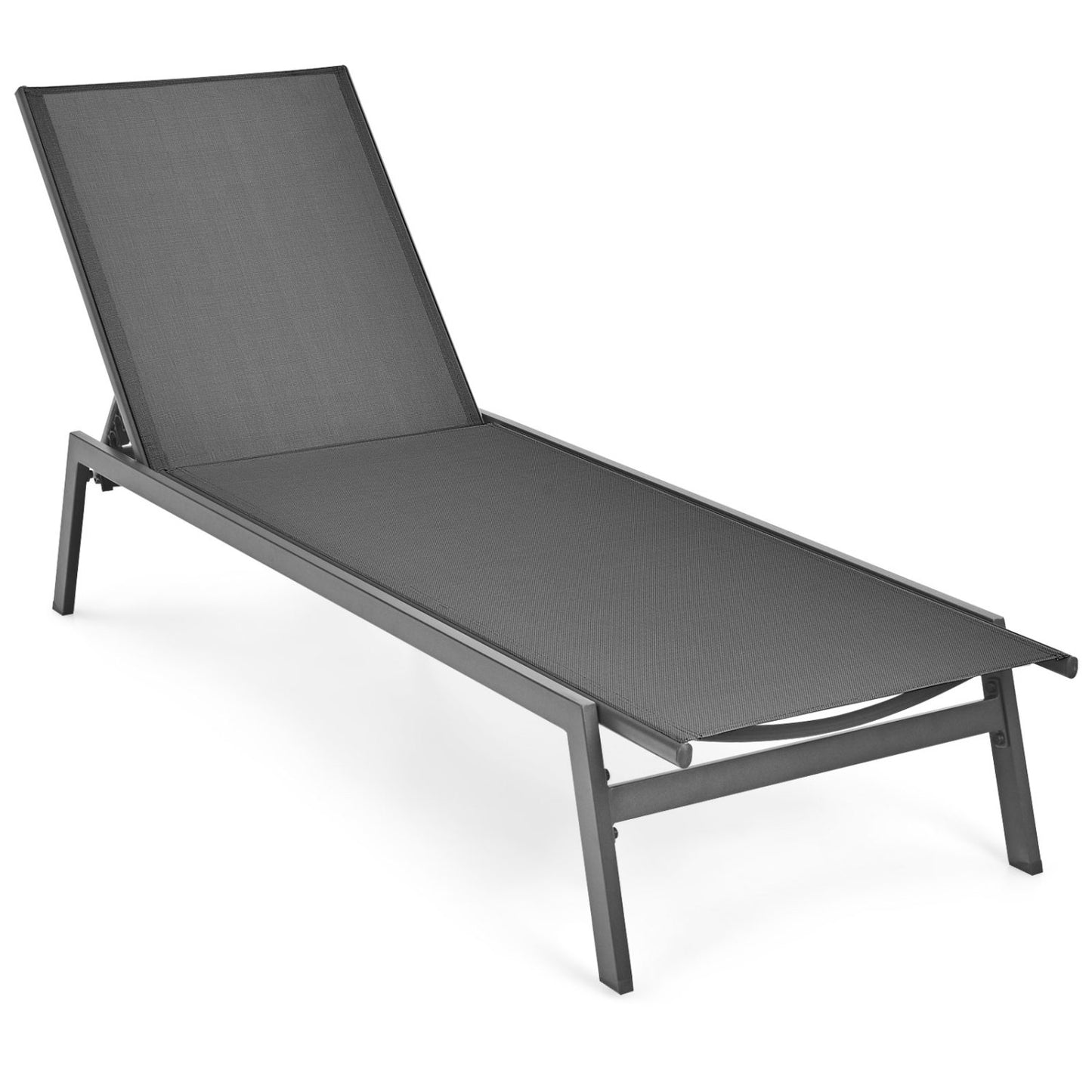 Outdoor Reclining Chaise Lounge Chair with 6-Position Adjustable Back-Black - Gray
