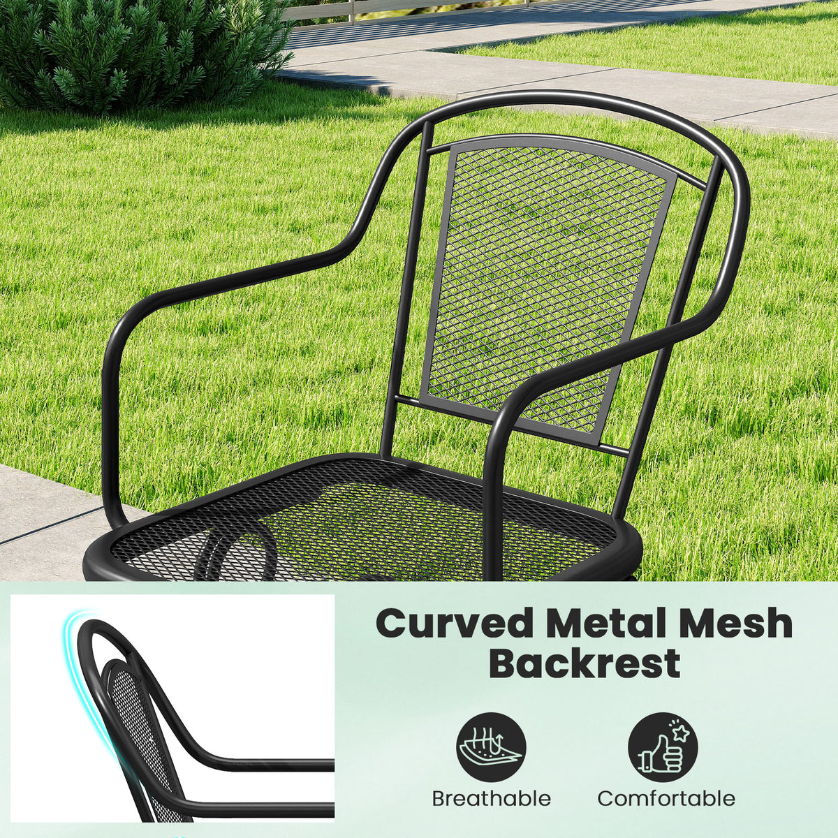 Outdoor Rocking Chair Set of 2 with Mesh Backrest and Seat for Yard-Black