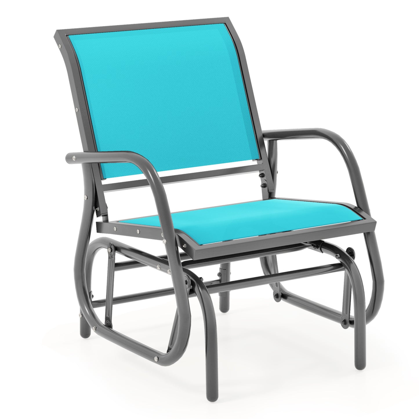 Outdoor Single Swing Glider Rocking Chair with Armrest-Black - Turquoise