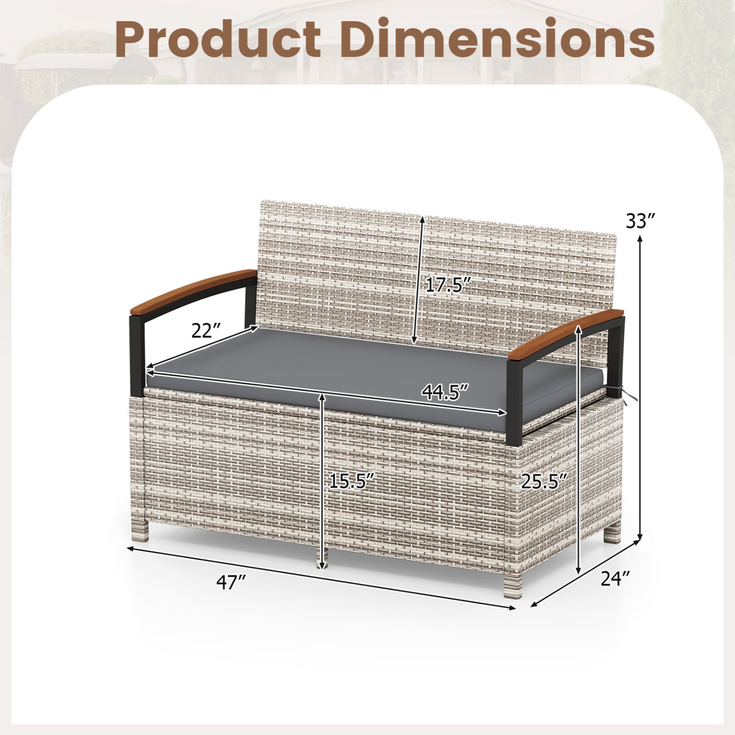 Outdoor Storage Bench Deck Box Patio Furniture with Cushion-White - Gray