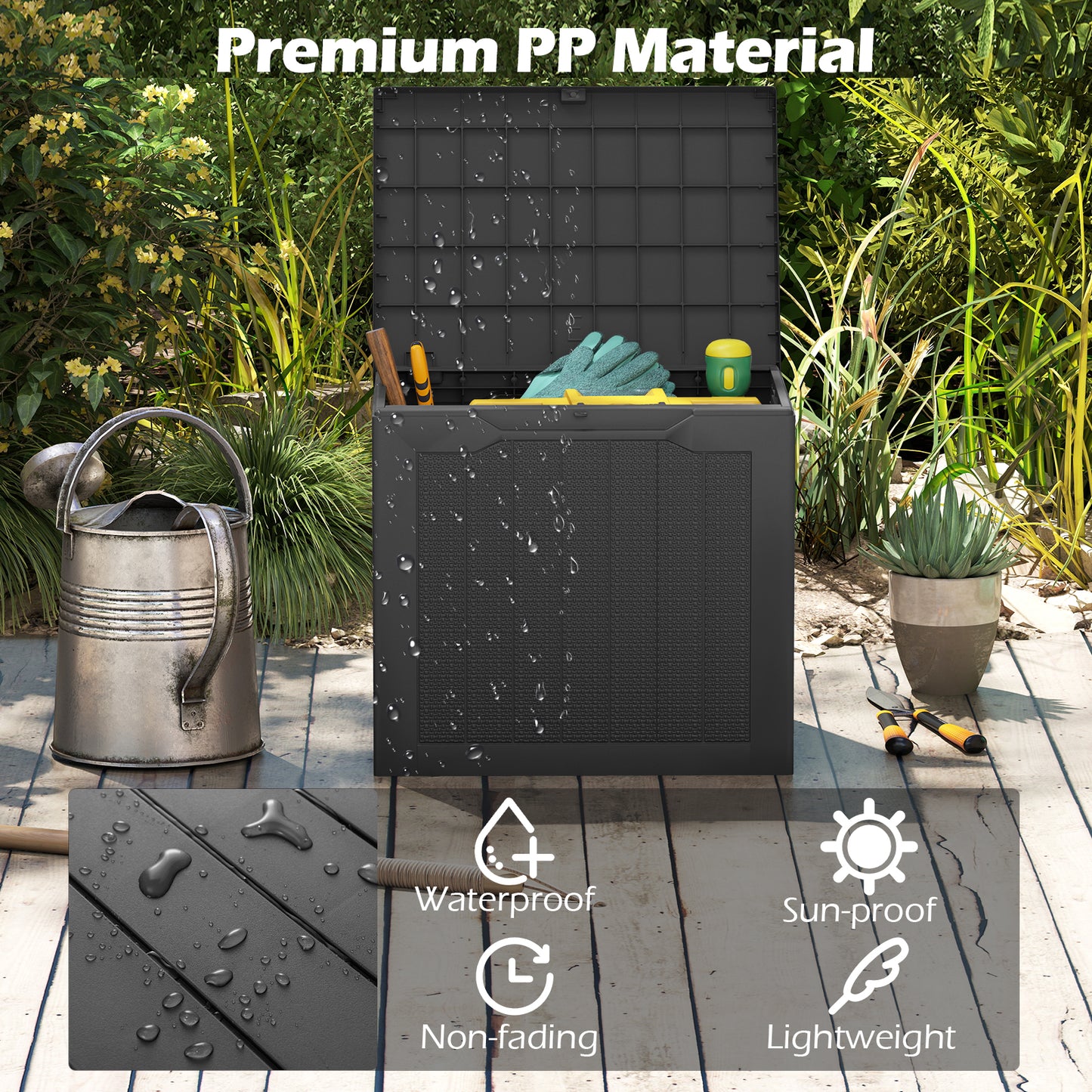 Outdoor Storage Box 25 Gallon Deck Box with Lockable Lid and Wicker-woven Texture-Black