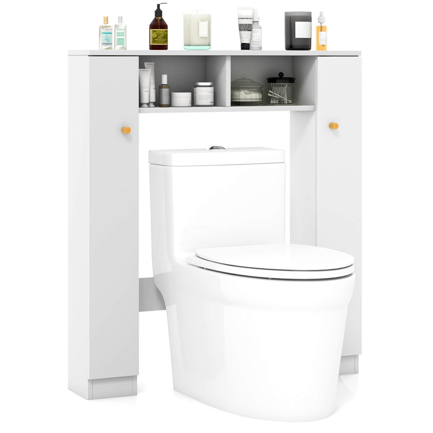 Over The Toilet Storage Cabinet with 2 Open Compartments and 4 Adjustable Shelves-White - White