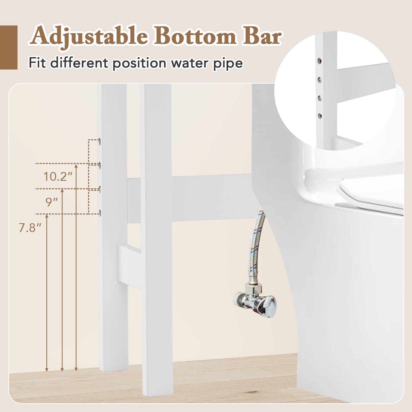 Over the Toilet Storage Rack Tall with Drawers Shelves and Adjustable Bottom Bar