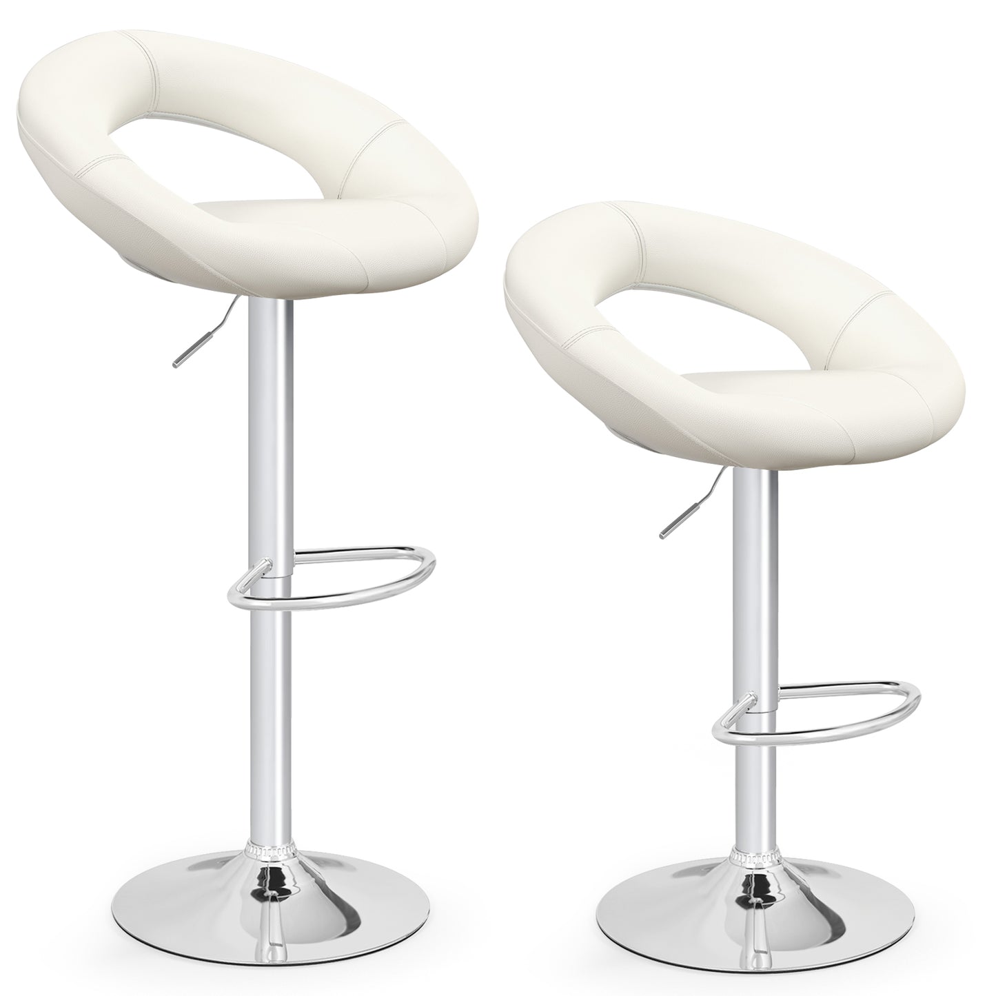 Height Adjustable Bar Stools Set of 2 with Hollow Back and Footrest-White - White