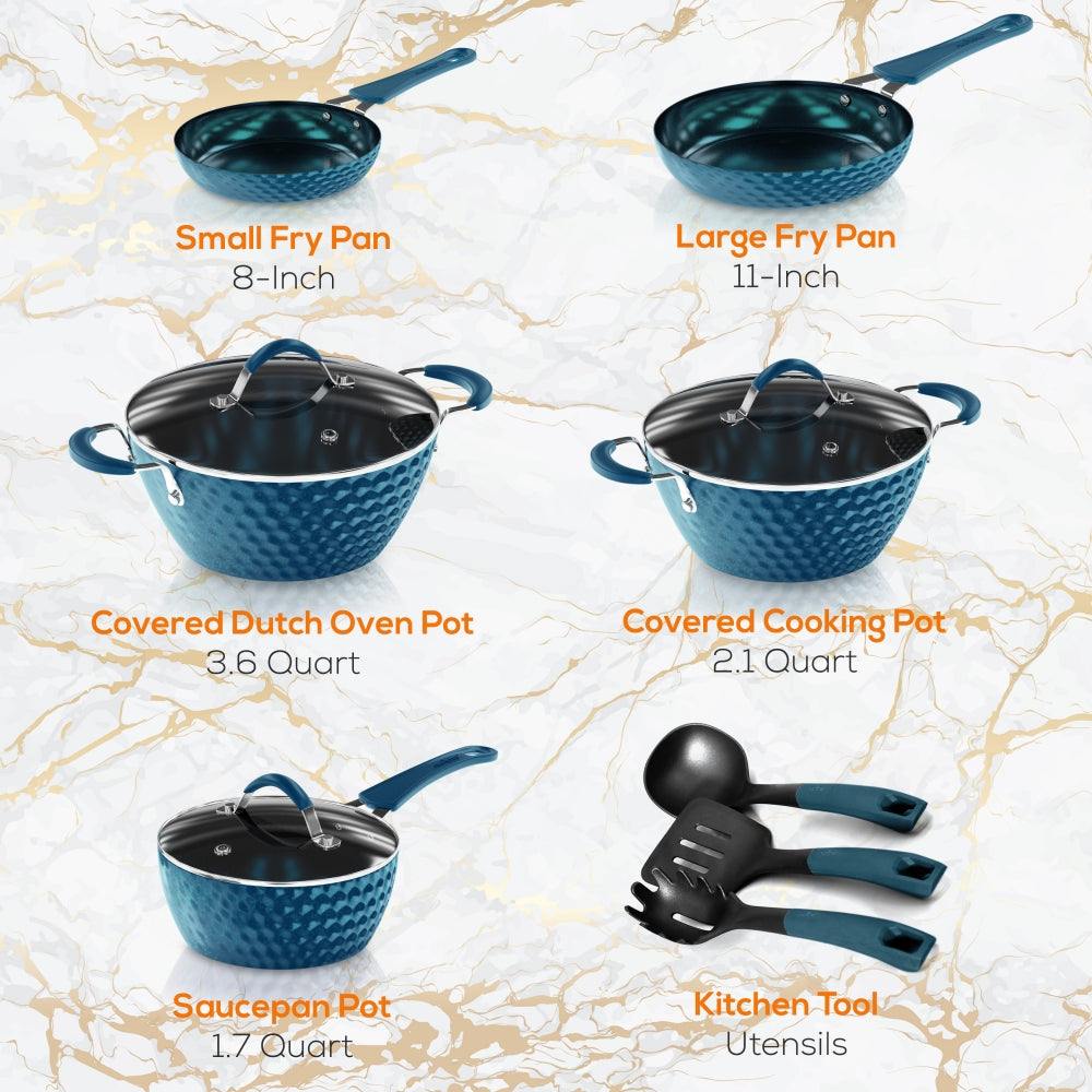 NutriChef 11-Piece Diamond Nonstick Cookware Set, Blue - view 7