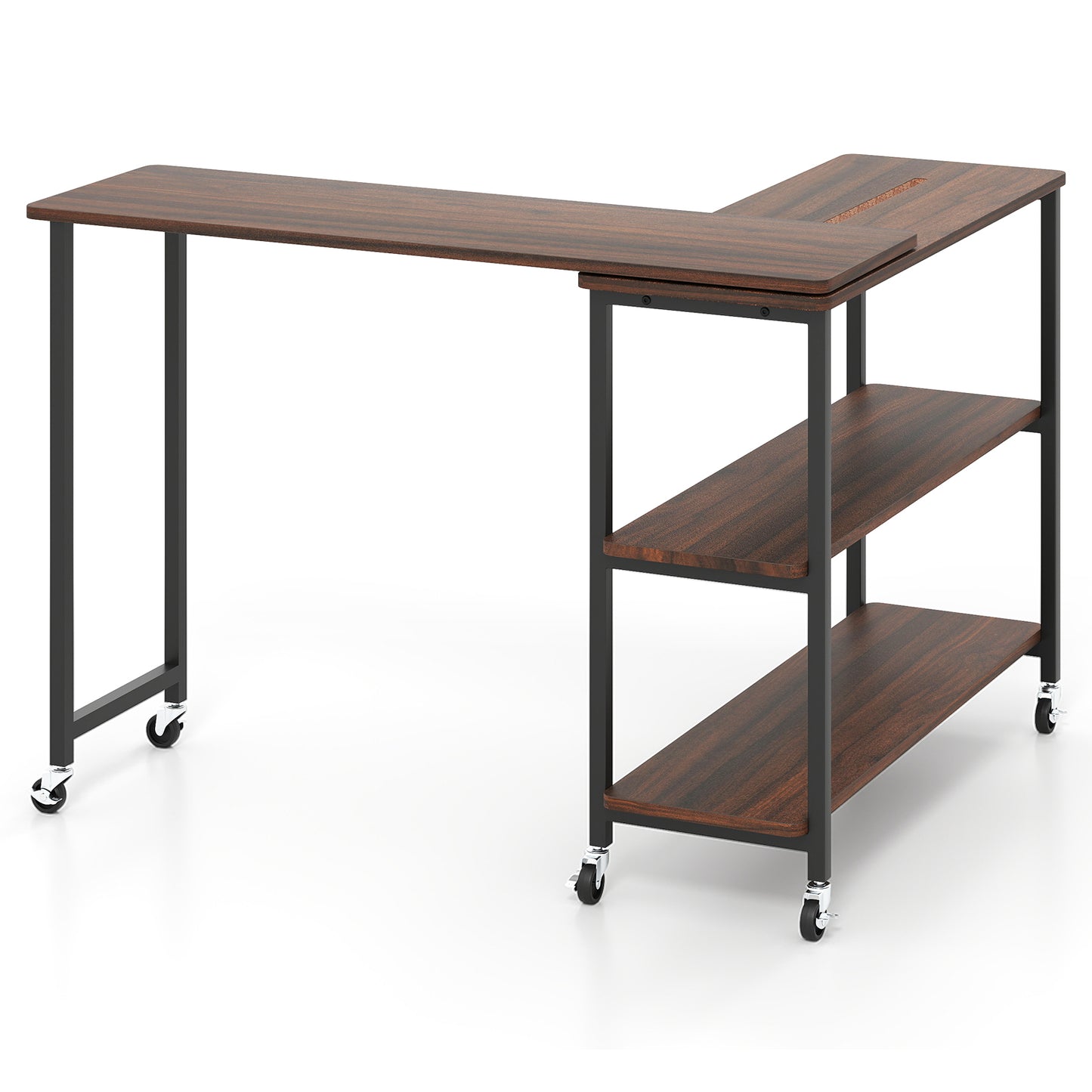 Patented Large 360-Degree Free Rotating Sofa Side Table with Wheels and Storage Shelf-Walnut - Walnut