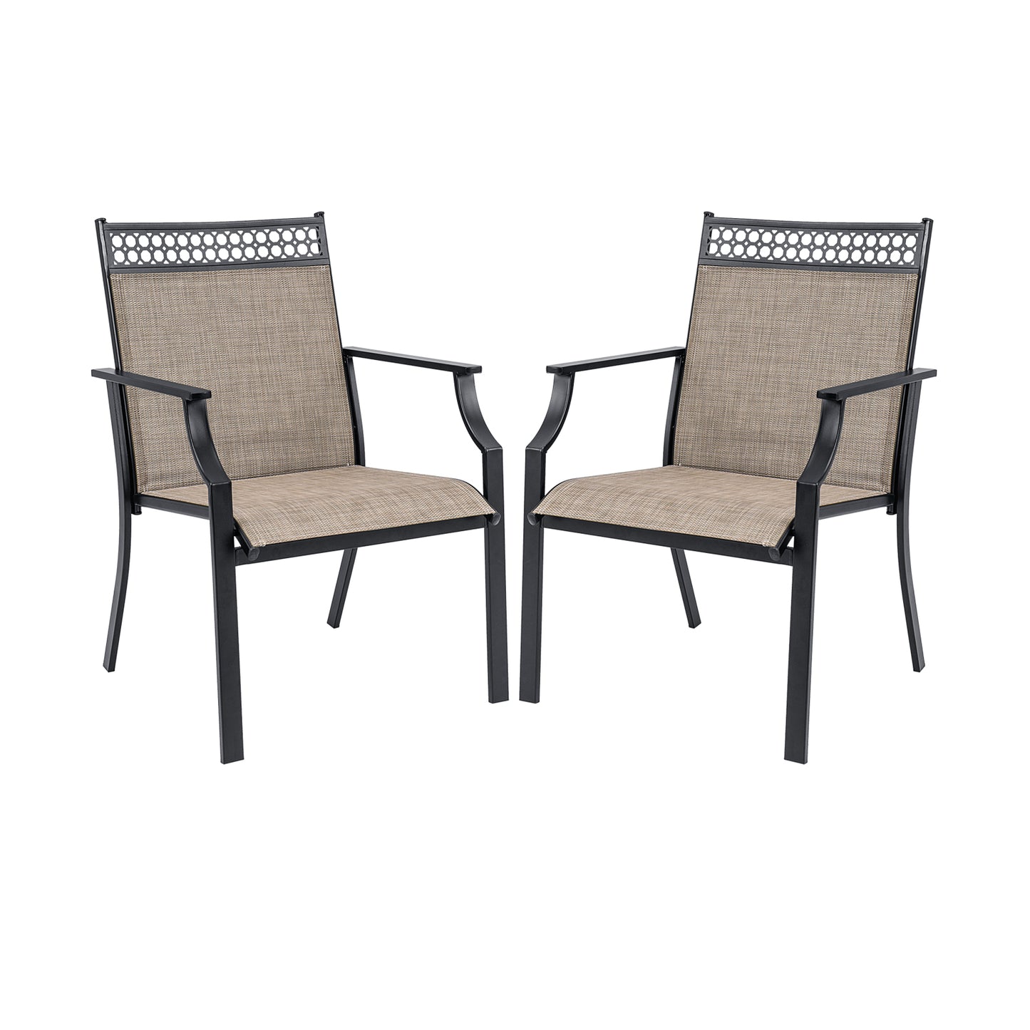 Patio Chairs Set of 2 with All Weather Breathable Fabric-Brown - Brown
