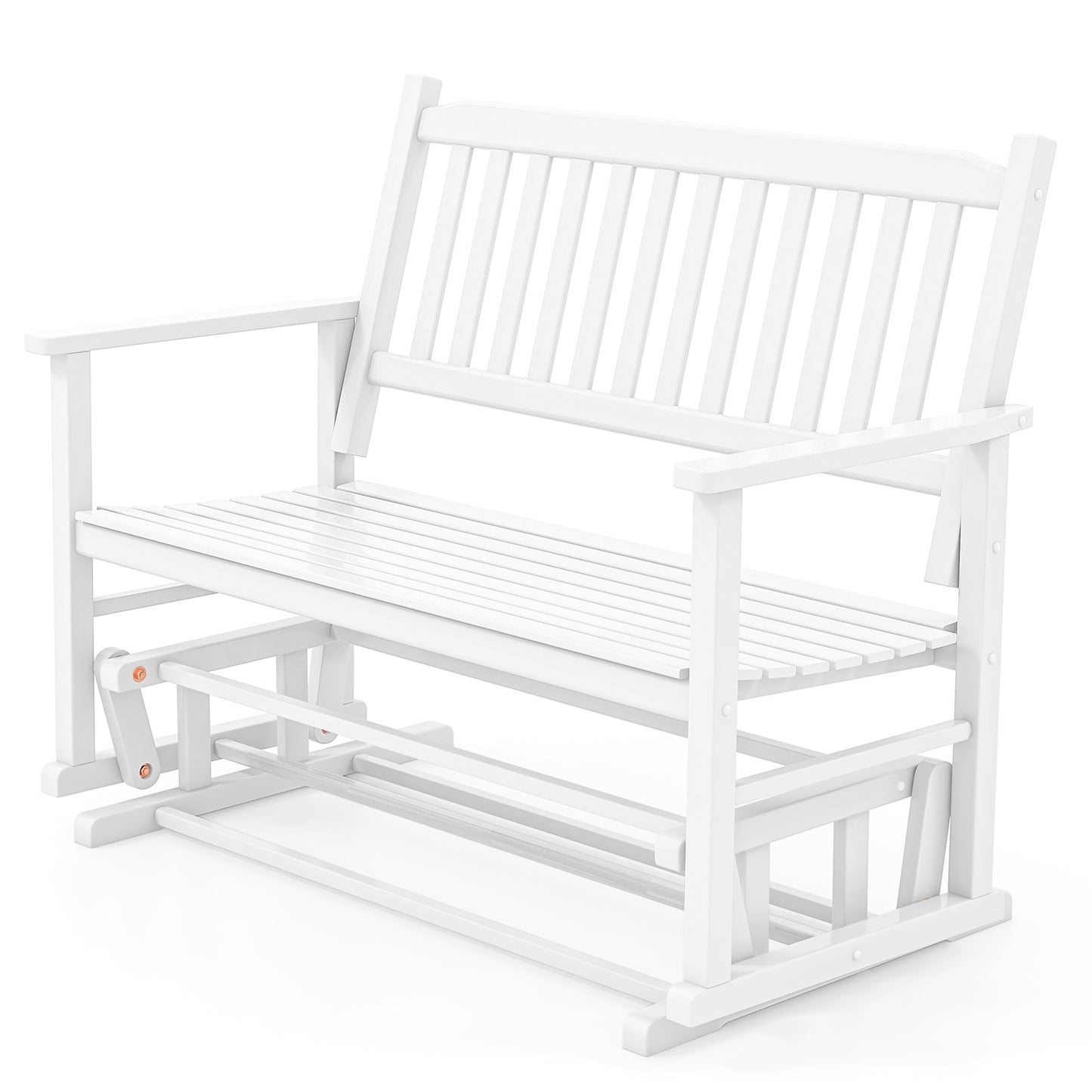 2 Seats Outdoor Glider Bench with Armrests and Slatted Seat-White - White