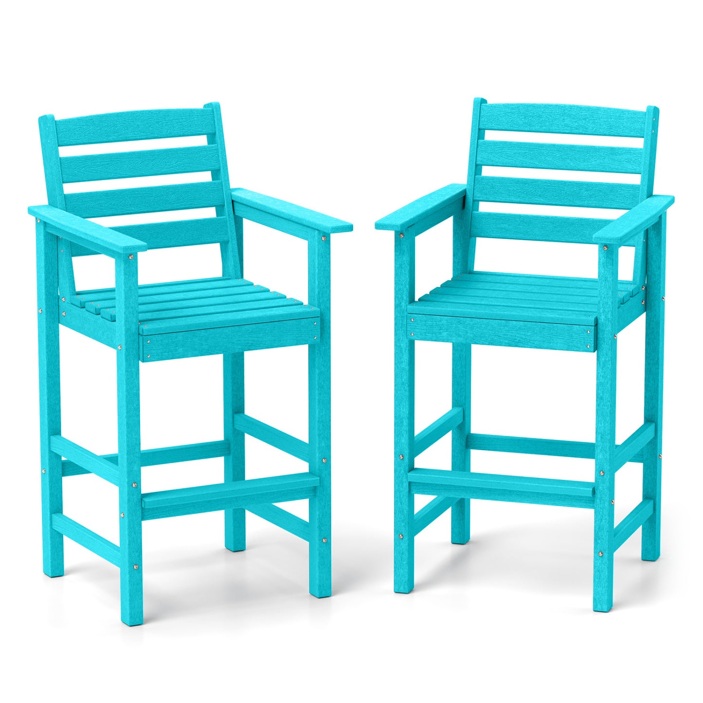 Patio HDPE Adirondack Bar Chairs Set of 2 with Wide Armrests-Brown - Turquoise